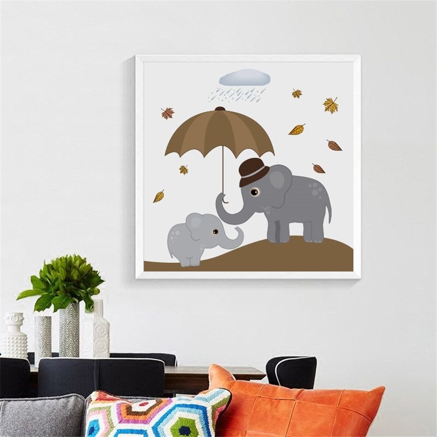 Nordic Elephants Print Wall Art Decor , Cute Cartoon Animal Elephant With Elephant Wall Art (View 10 of 20)