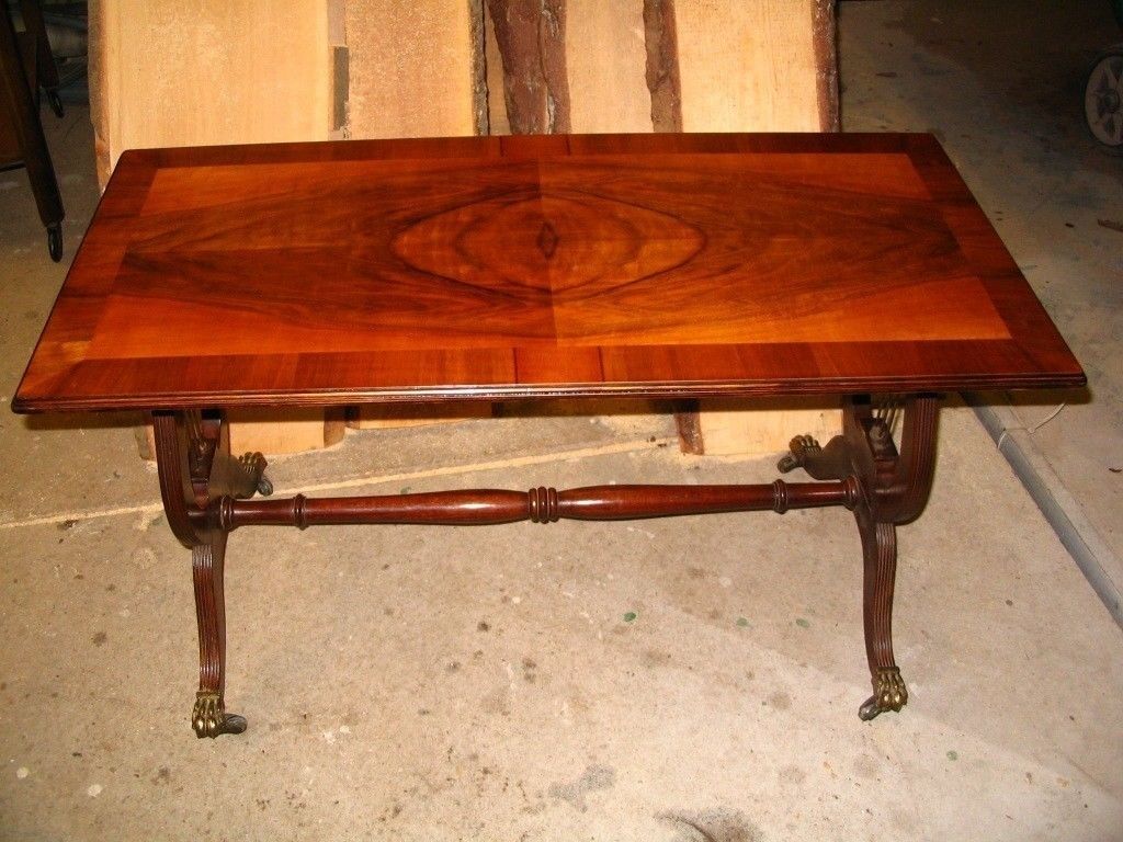 Old Coffee Table, Vintage Retro Mahogany Lyre Pedestal / Base Table Throughout Lyre Coffee Tables (Photo 15 of 30)