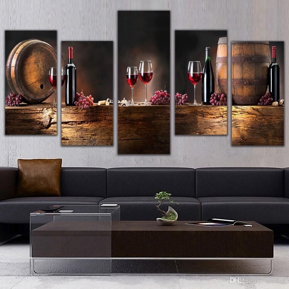 Online Cheap 5 Panel Wall Art Fruit Grape Red Wine Glass Picture Art Pertaining To Tile Canvas Wall Art (View 15 of 20)
