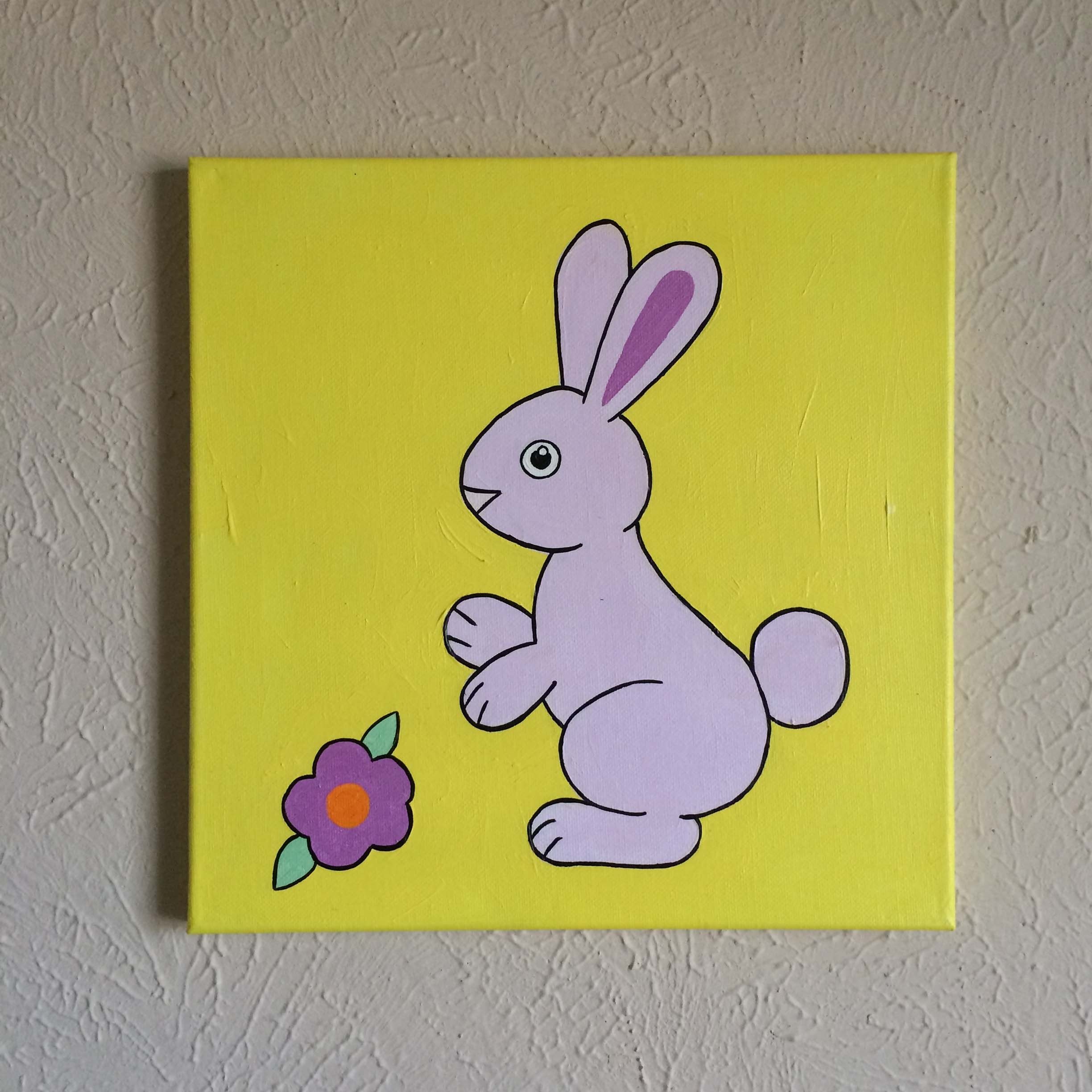 Original Hand Made Bunny Rabbit Nursery Wall Art, 12" X 12" Acrylic In Bunny Wall Art (View 15 of 20)