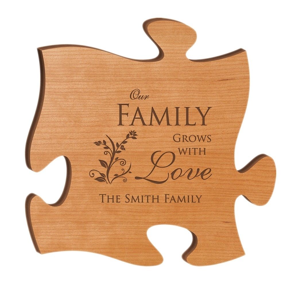 Our Family Grows With Love Personalized Wood Puzzle Wall Art Inside Personalized Wood Wall Art (Photo 3 of 20)