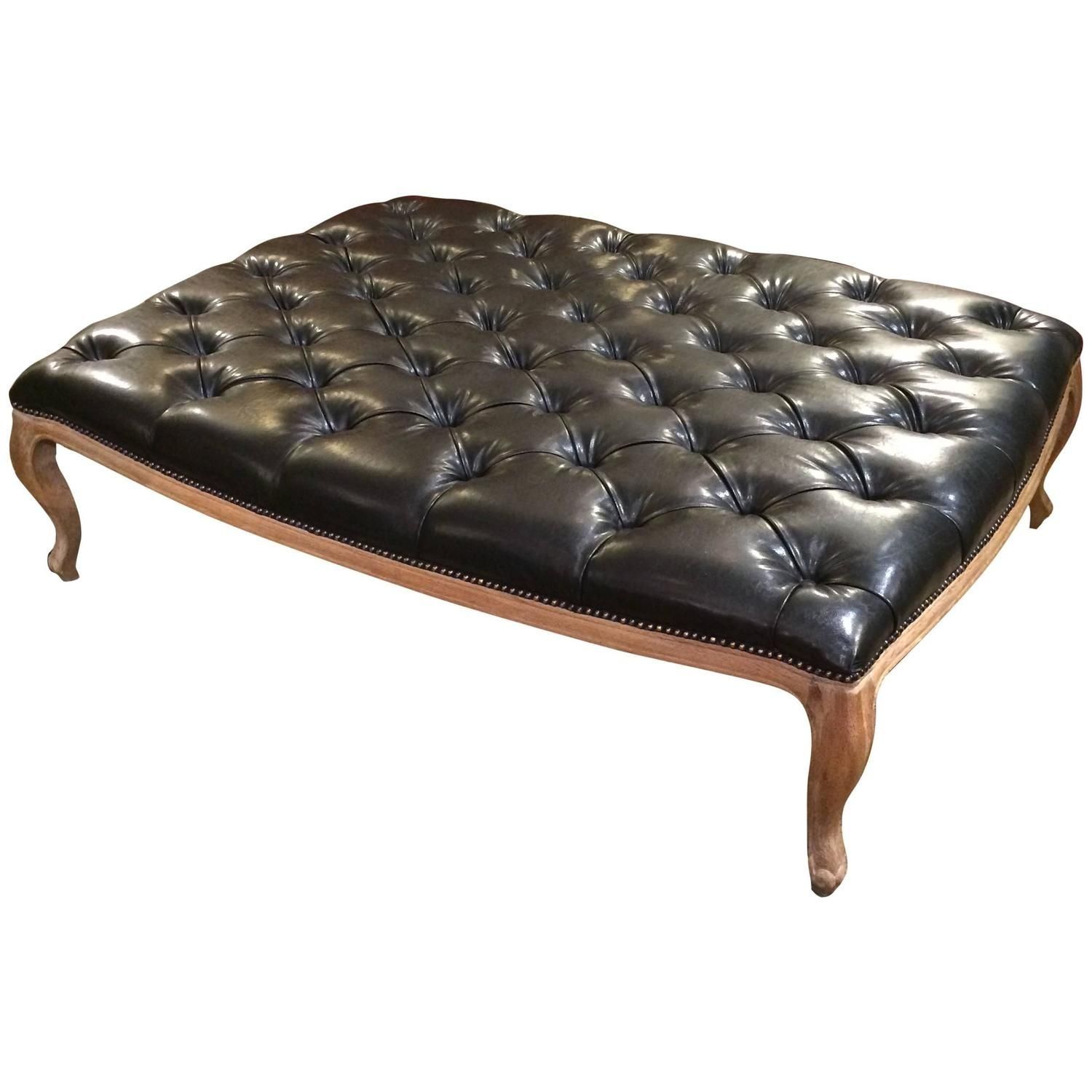 Oversized Leather Ottoman | Very Large Button Tufted Black Faux With Regard To Button Tufted Coffee Tables (View 13 of 30)