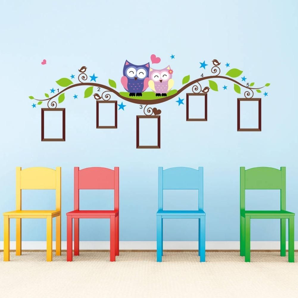 Owl Tree Branch Photo Frames Wall Decal Removable Wall Stickers Kids Throughout Kids Wall Art (View 3 of 20)