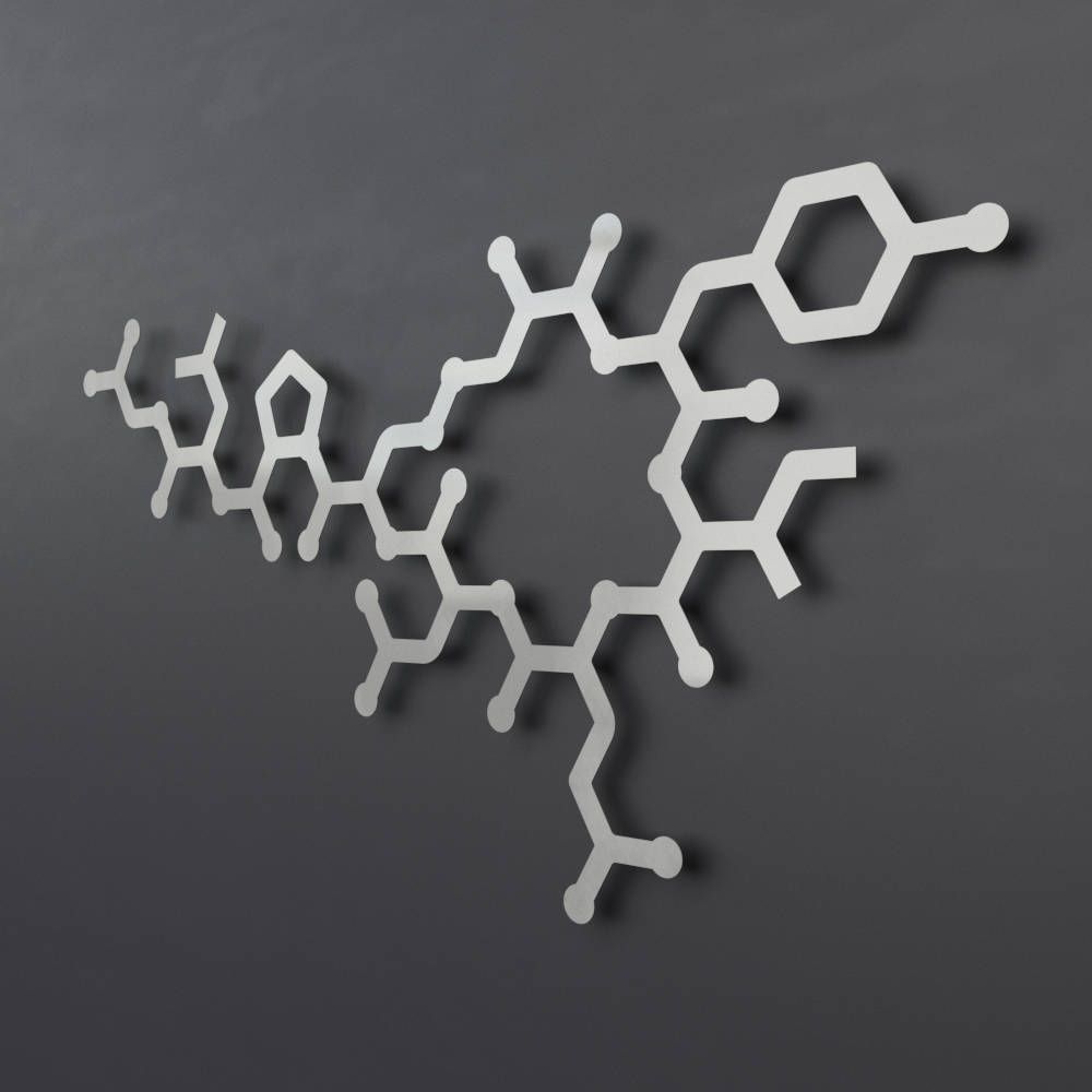 Oxytocin Molecule Large Metal Wall Art, Science Wall Decor, Modern With Regard To Silver Metal Wall Art (View 10 of 20)