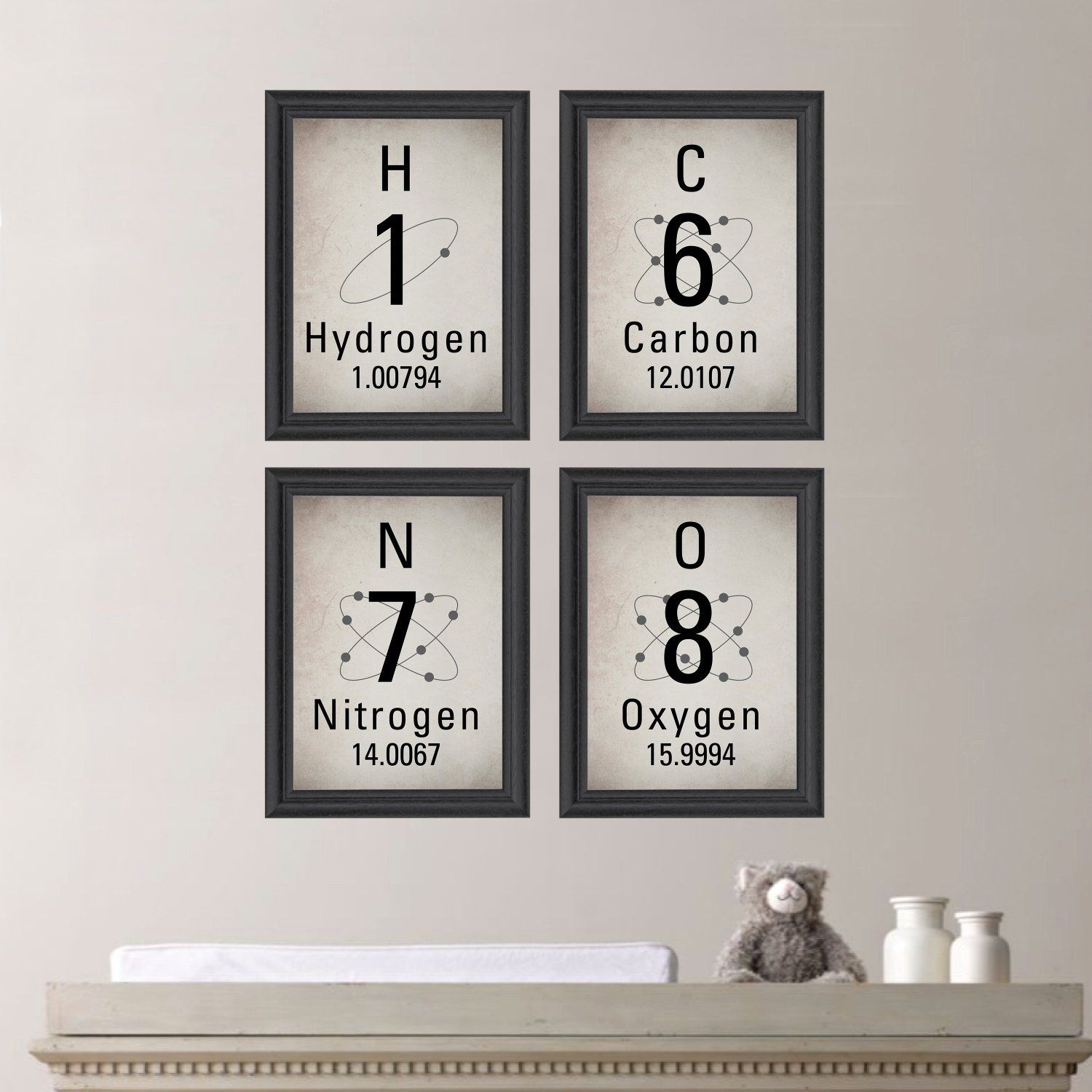 Periodic Table Of Elements Print Quad Set. Science Art. Chemistry Throughout Periodic Table Wall Art (Photo 19 of 20)