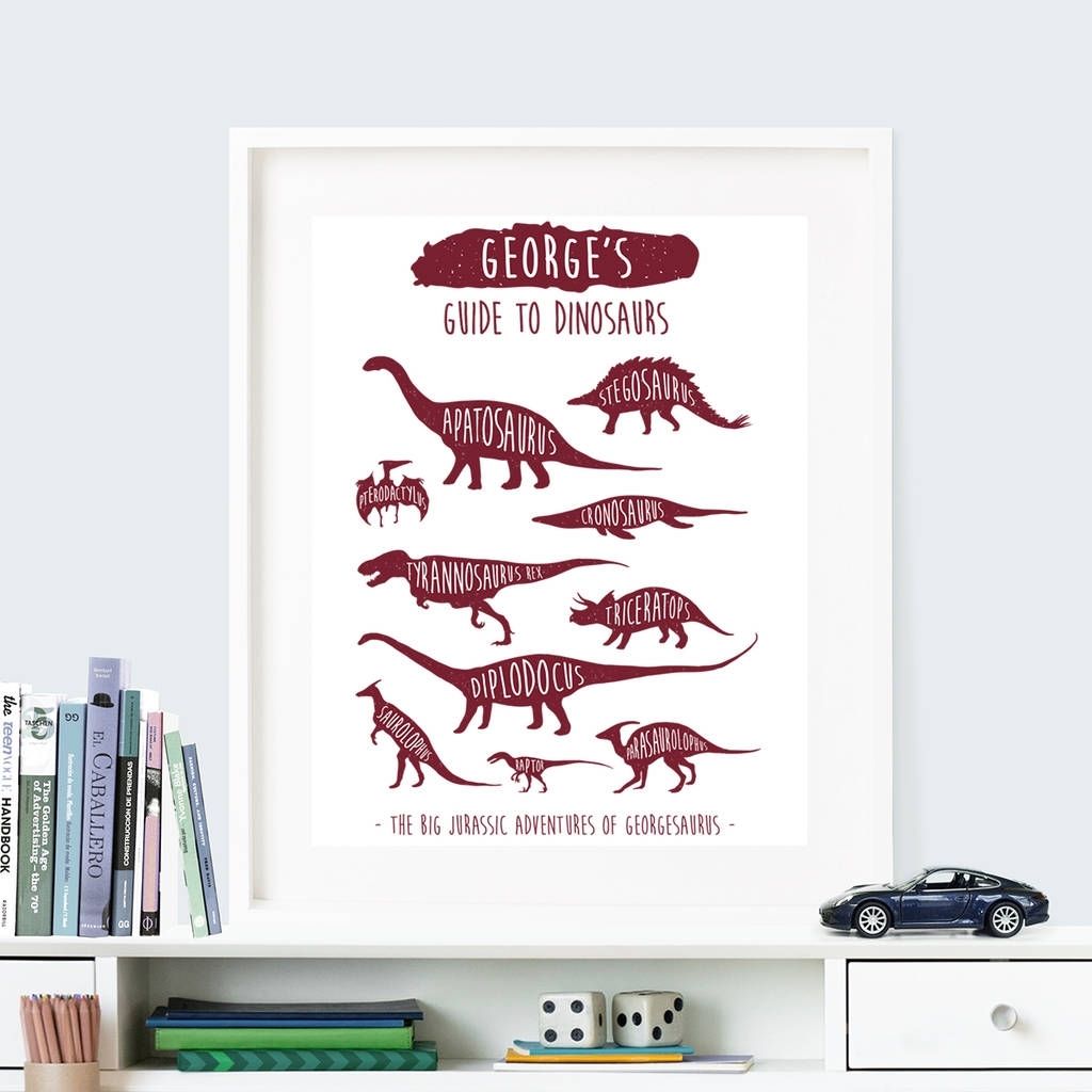 Personalised 'guide To Dinosaurs' Wall Art Printthe Little Within Dinosaur Wall Art (Photo 1 of 20)