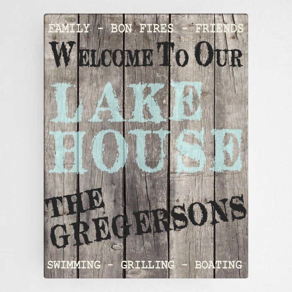 Personalized Canvas, Wood Grain "welcome To Our Lake House" Wall Art For Lake House Wall Art (View 3 of 20)