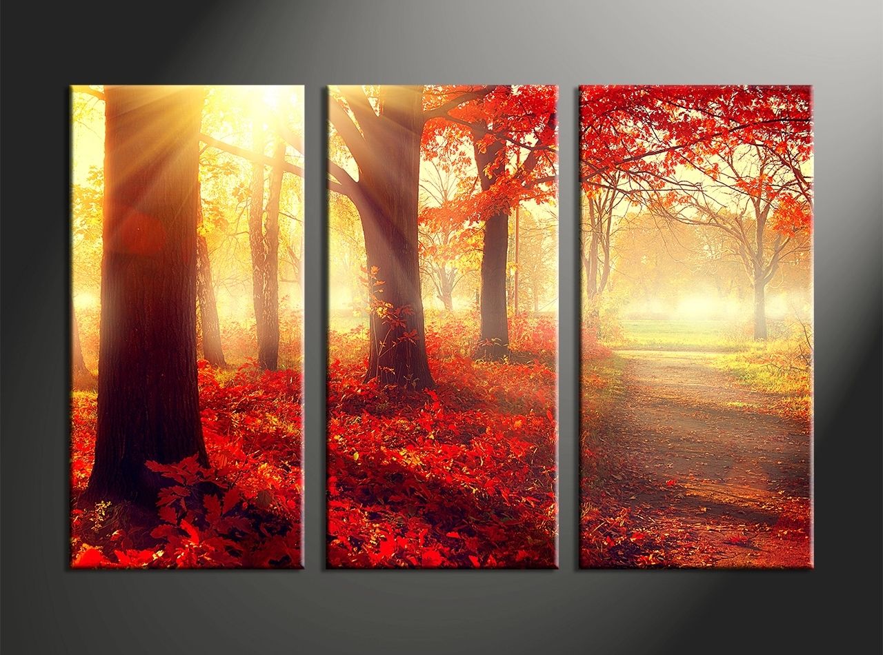 Piece Canvas Red Autumn Scenery Home Wall Art Decor Vvvart Good 3 Intended For Multi Piece Wall Art (View 9 of 20)
