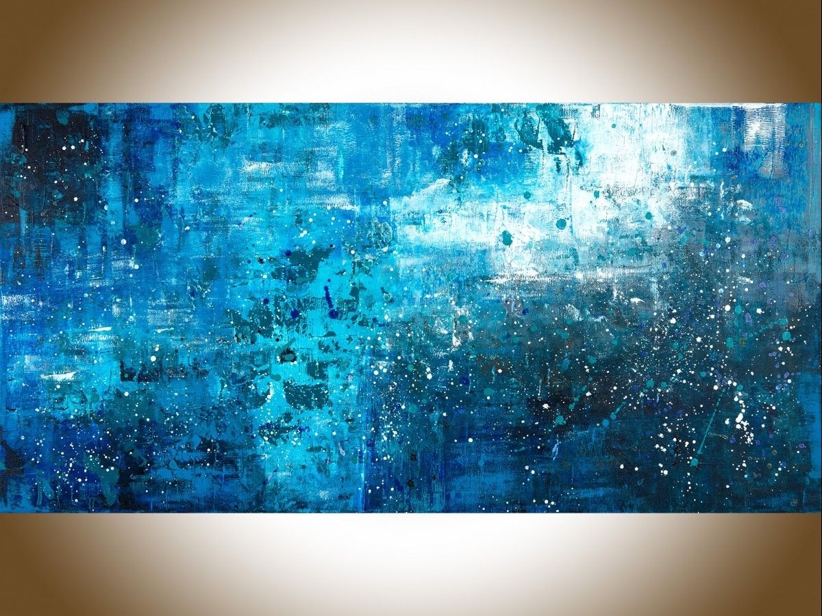 Pouring Rainqiqigallery 48" X 24" Large Wall Art Blue Abstract Intended For Blue Wall Art (View 19 of 20)
