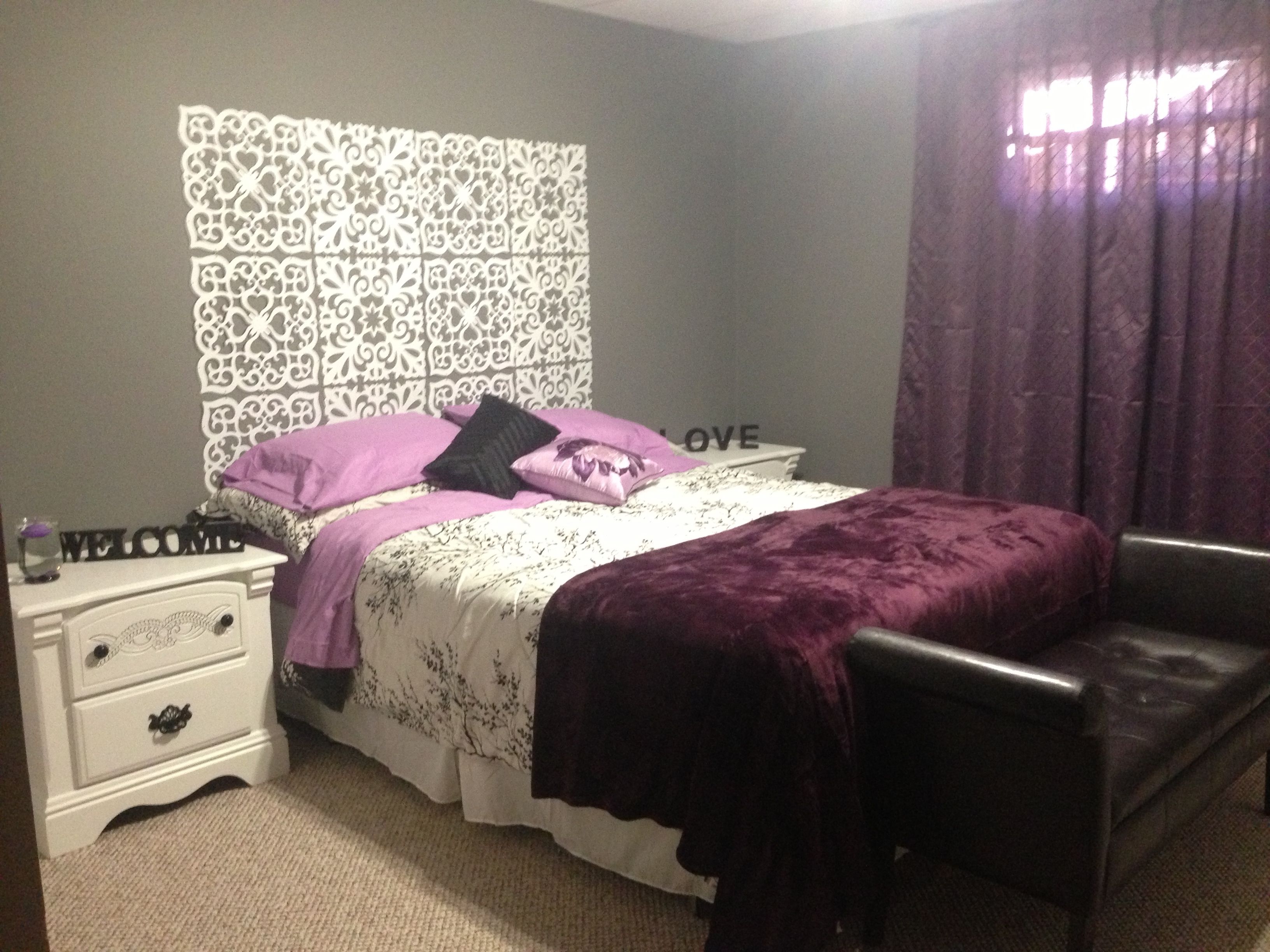 Purple Bedroom Decor Ideas With Grey Wall And White Accent Intended For Purple And Grey Wall Art (View 18 of 20)