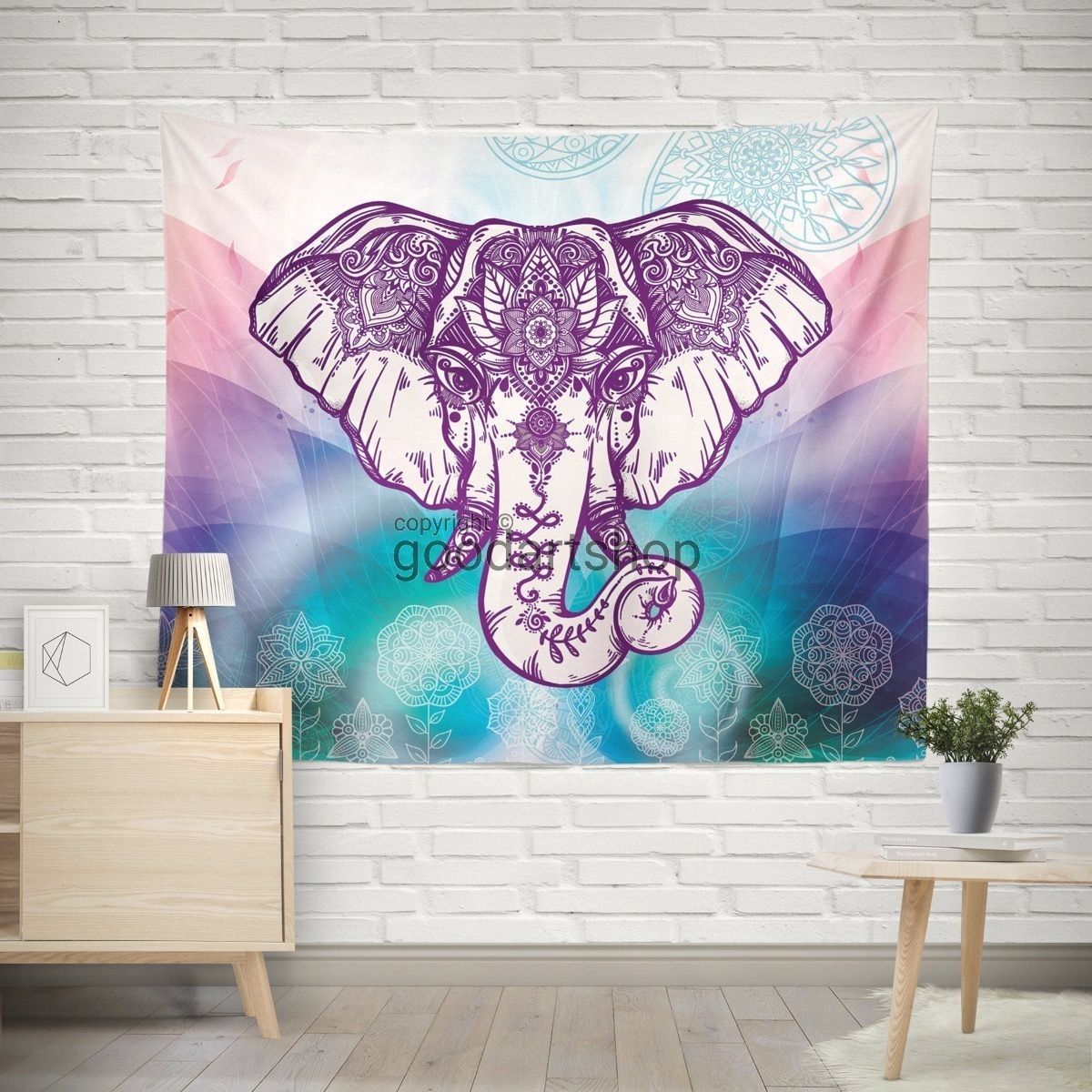Purple Boho Elephant Wall Tapestry | Boho Wall Hanging | Wall Decor Throughout Elephant Wall Art (View 2 of 20)
