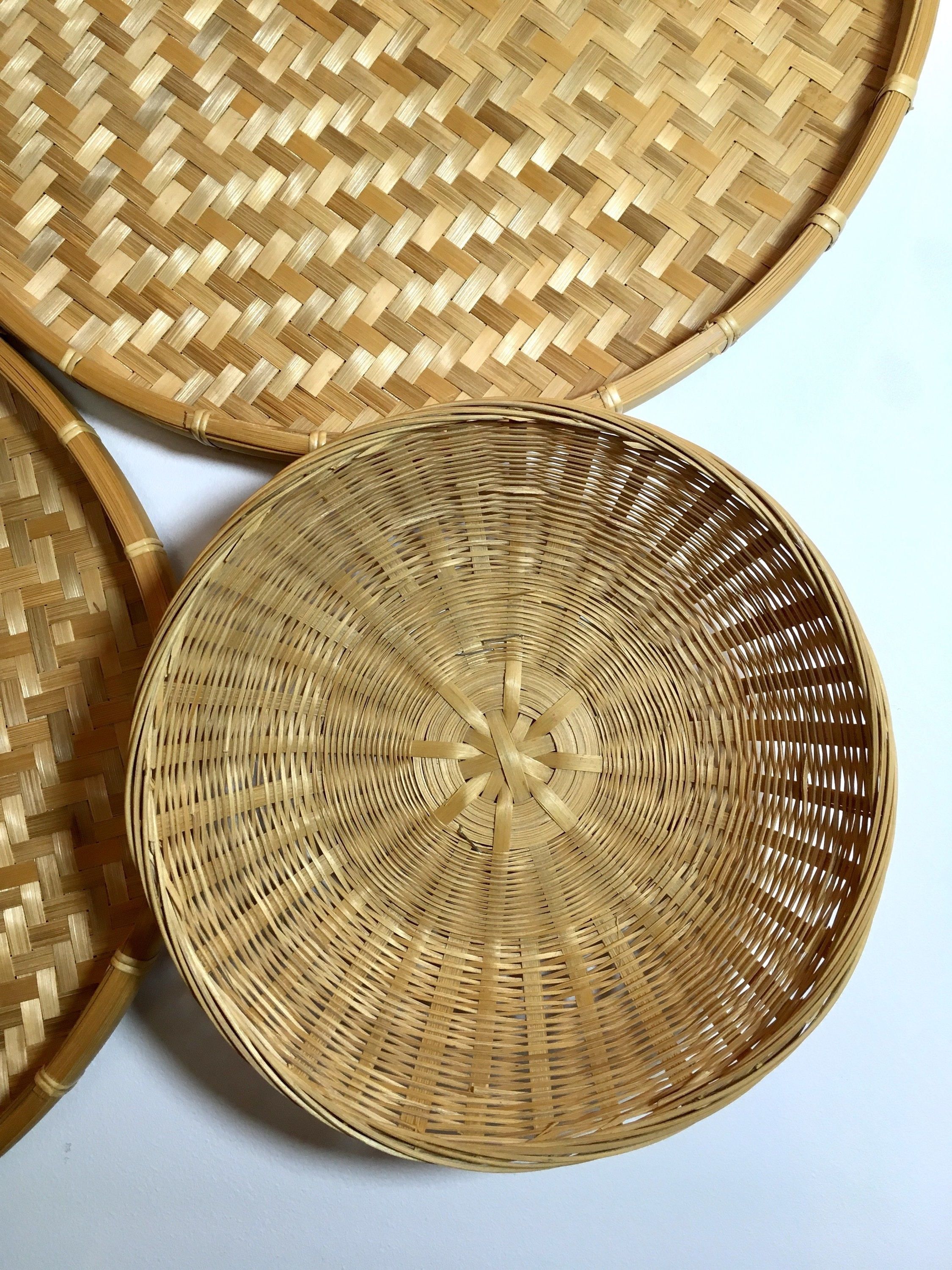 Rattan Wicker Basket Wall Art Collection Vintage 1970s Wooden Wood Pertaining To Woven Basket Wall Art (Photo 17 of 20)
