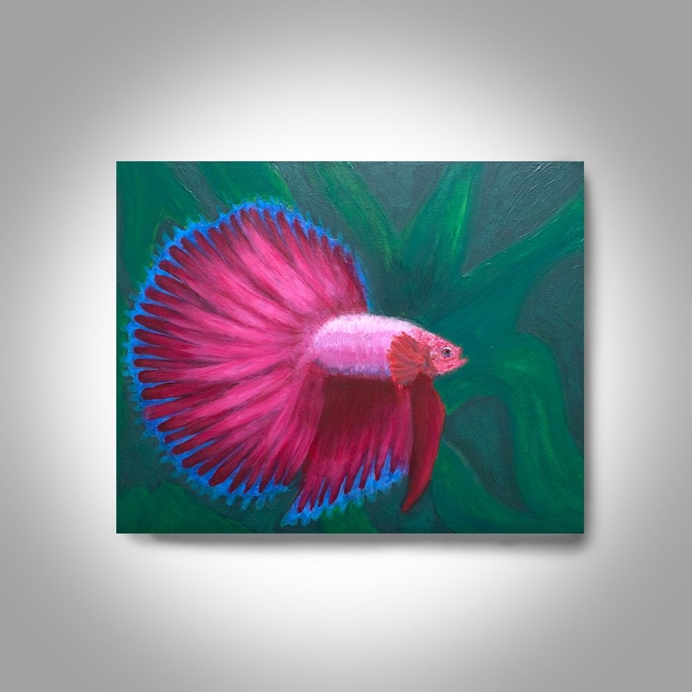 Red Betta Acrylic Fighting Fish – 20 X16 Canvas Painting, Wall Art With Fish Painting Wall Art (Photo 10 of 20)