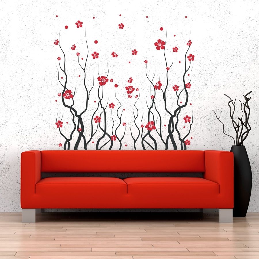 Red Blossom Flowers Wall Decal Pertaining To Red Wall Art (Photo 15 of 20)