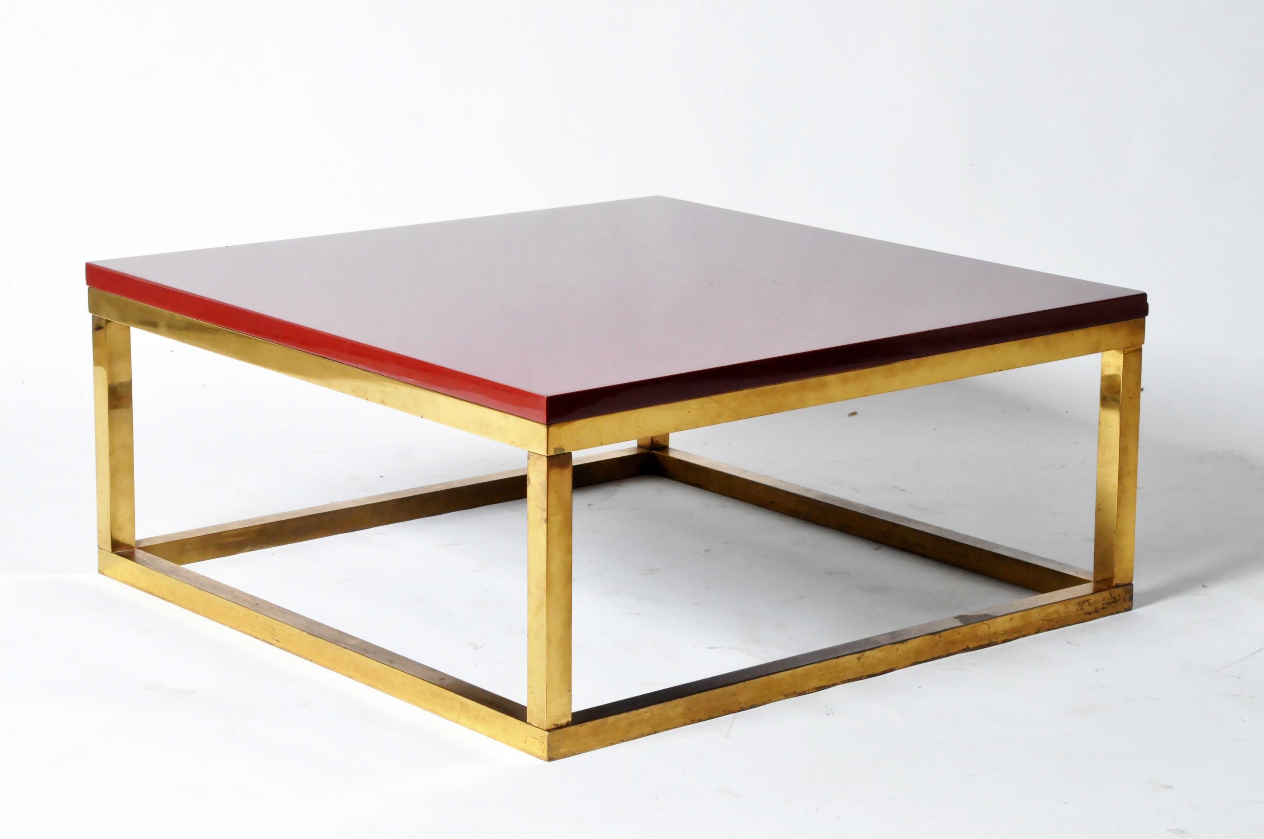 Red Lacquer And Brass Cube Low Tables In The Style Of Kai For Brass Iron Cube Tables (Photo 10 of 30)