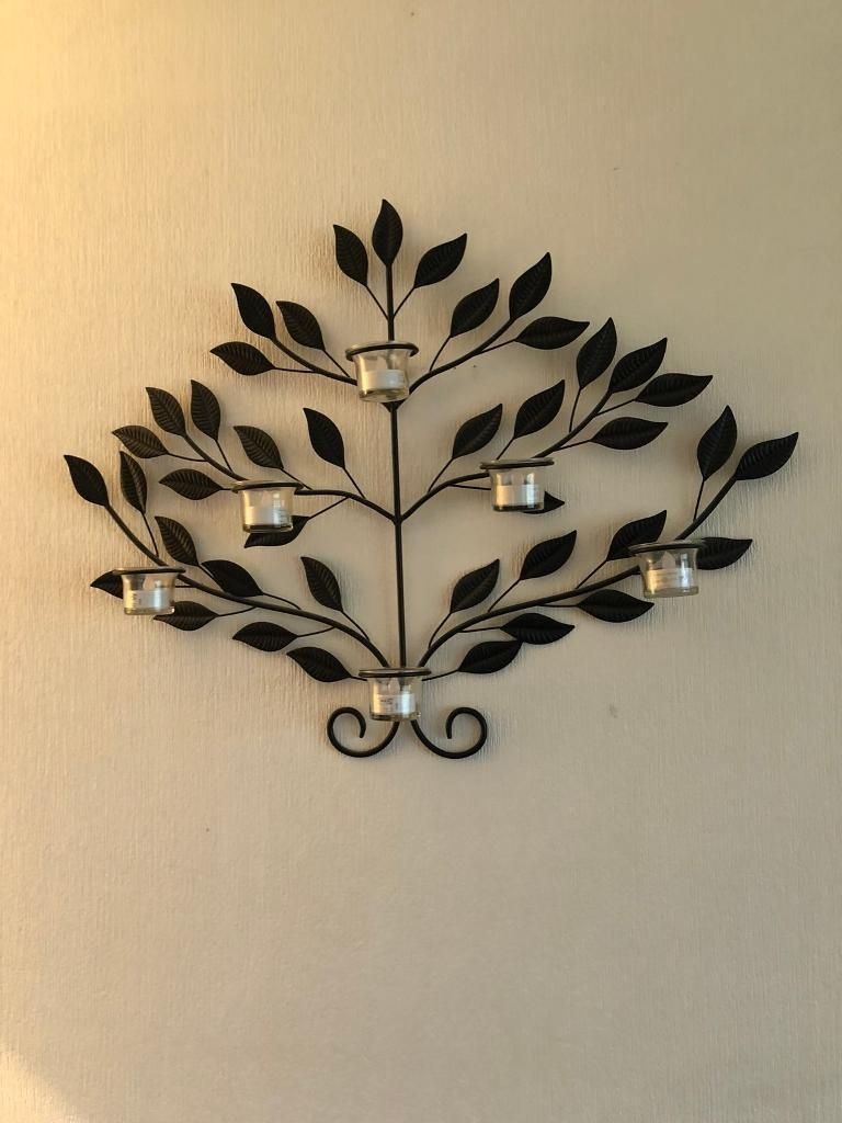 Reduced Black Metal Wall Art Sconce Tea Light Candle Holder | In Intended For Black Metal Wall Art (View 11 of 20)