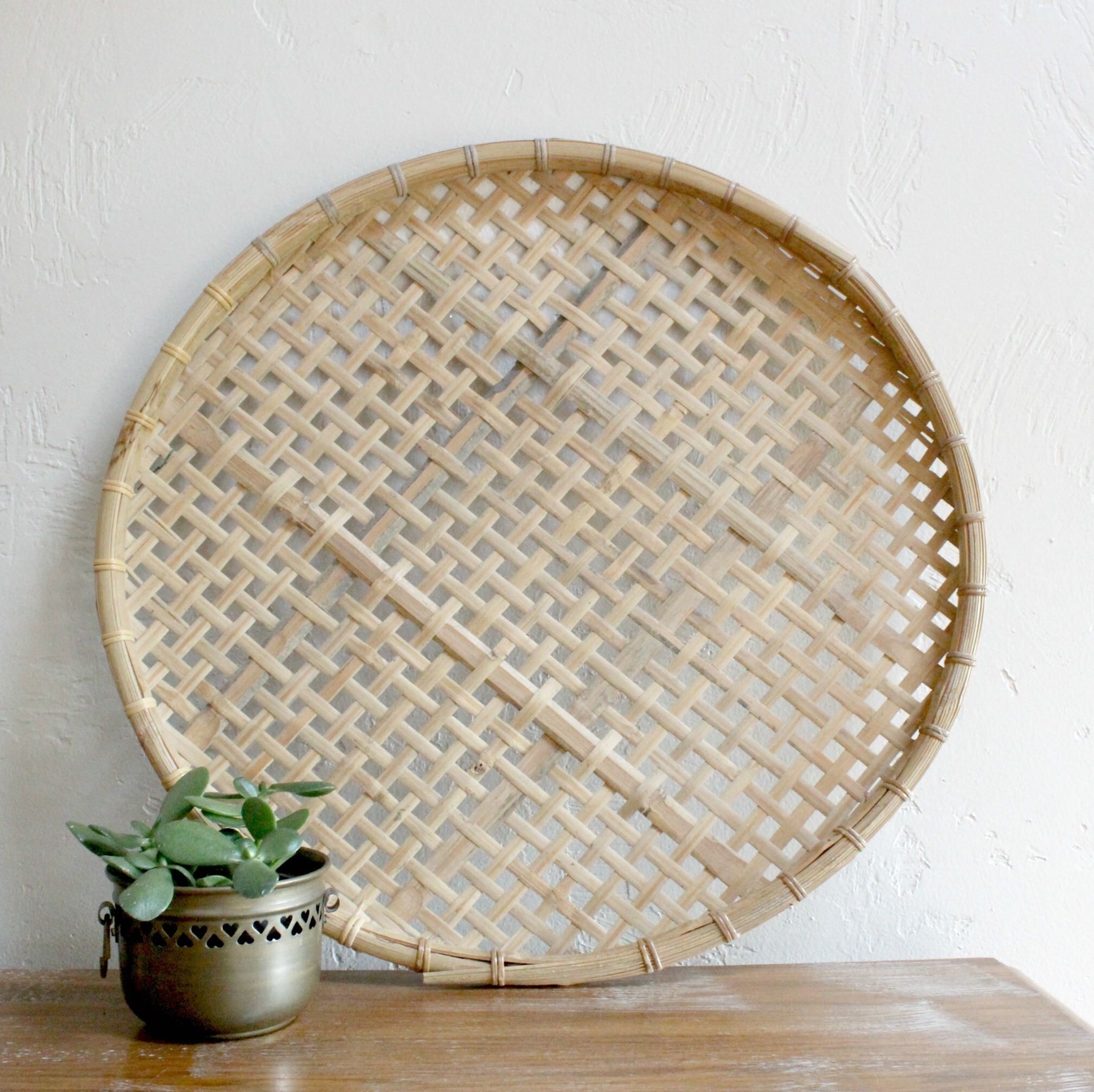 Reserved For Marie Flat Woven Wall Basket Bamboo Basket Large Basket Intended For Woven Basket Wall Art (Photo 8 of 20)