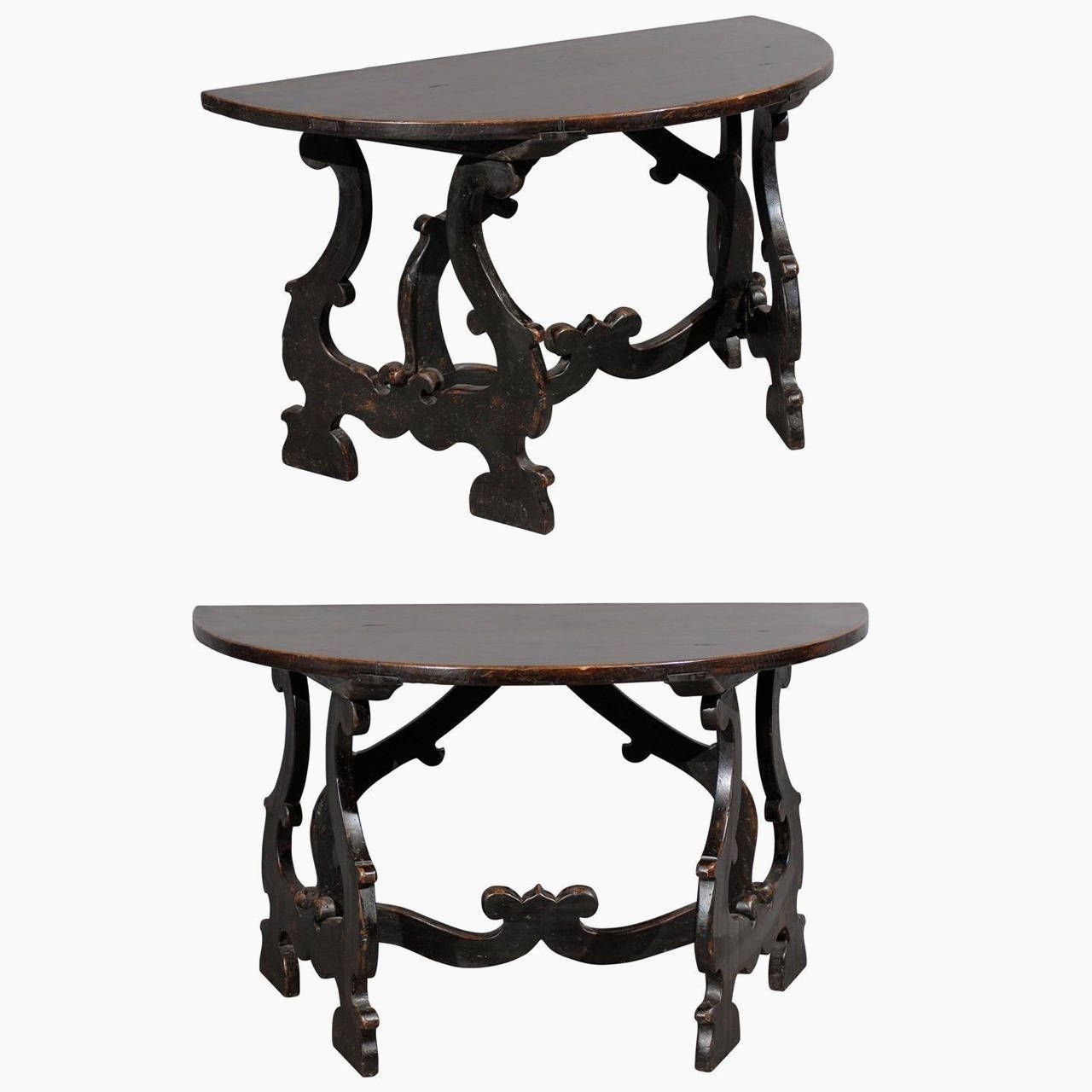 Roman Coffee Table Excellent Pair Of Italian Demilune Walnut Within Lyre Coffee Tables (Photo 17 of 30)