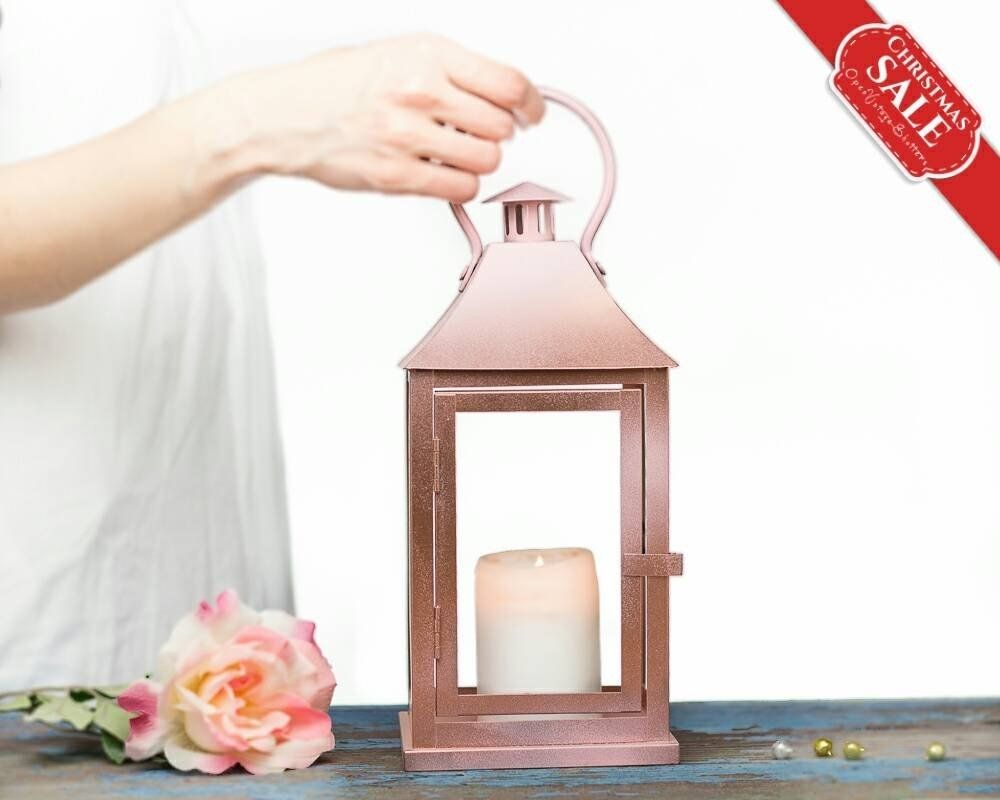Rose Gold Lantern Centerpiece Rose Gold Wedding Decor Pink | Etsy With Etsy Outdoor Lanterns (Photo 1 of 20)