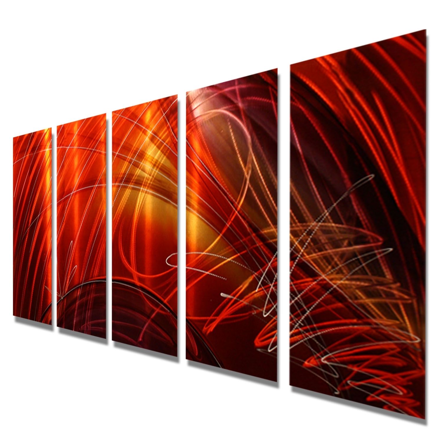Ruby Sky – Red, Gold And Purple Metal Wall Art – 5 Panel Wall Décor For Red Wall Art (View 17 of 20)
