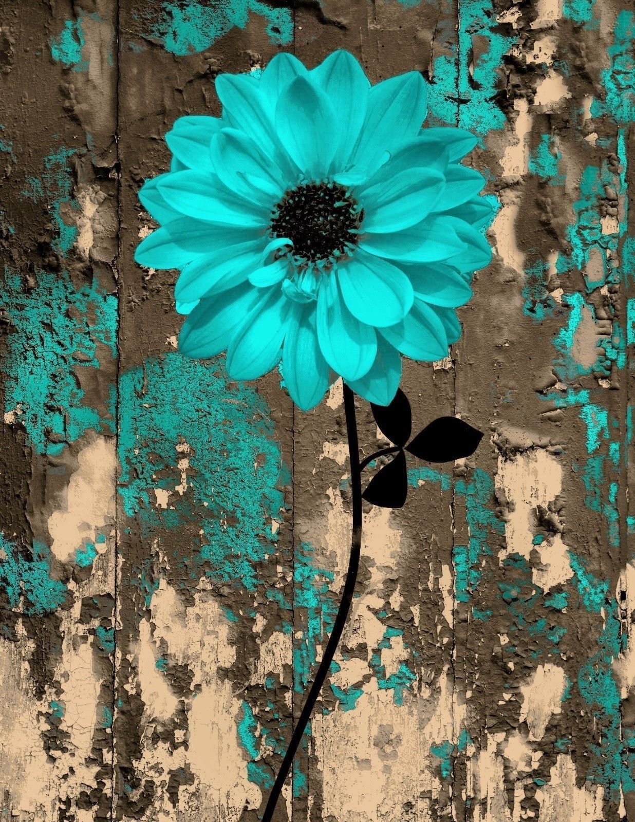 Rustic Teal Brown Floral Bedroom/bathroom Wall Art Home Decor Matted With Regard To Teal And Brown Wall Art (View 3 of 20)