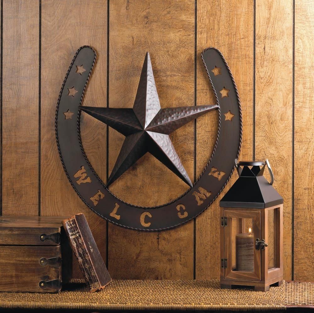 Rustic Welcome Star Horseshoe Country Cowboy Horse Metal Wall Art With Regard To Country Wall Art (Photo 16 of 20)