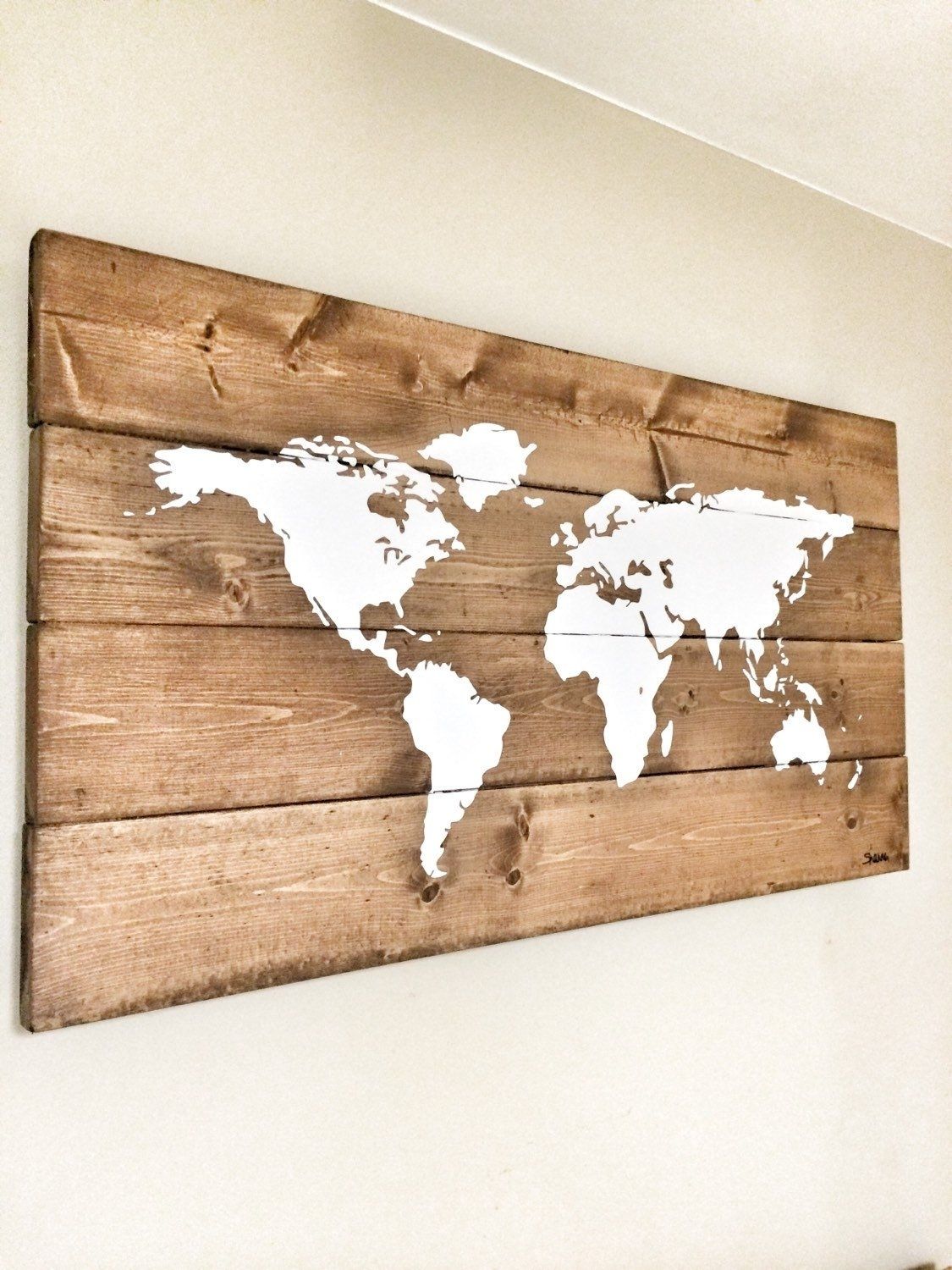 Rustic Wood World Map, Rustic Decor, Farmhouse Decor, Rustic Nursery Within Wooden World Map Wall Art (View 10 of 20)