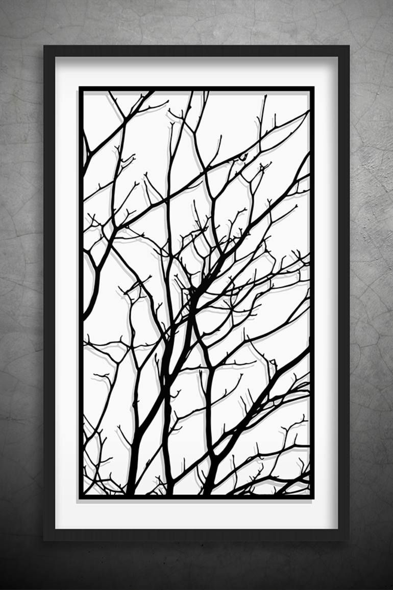 Saatchi Art: Tree Branches Original Paper Cut Art, Black And White Pertaining To White Wall Art (View 9 of 20)