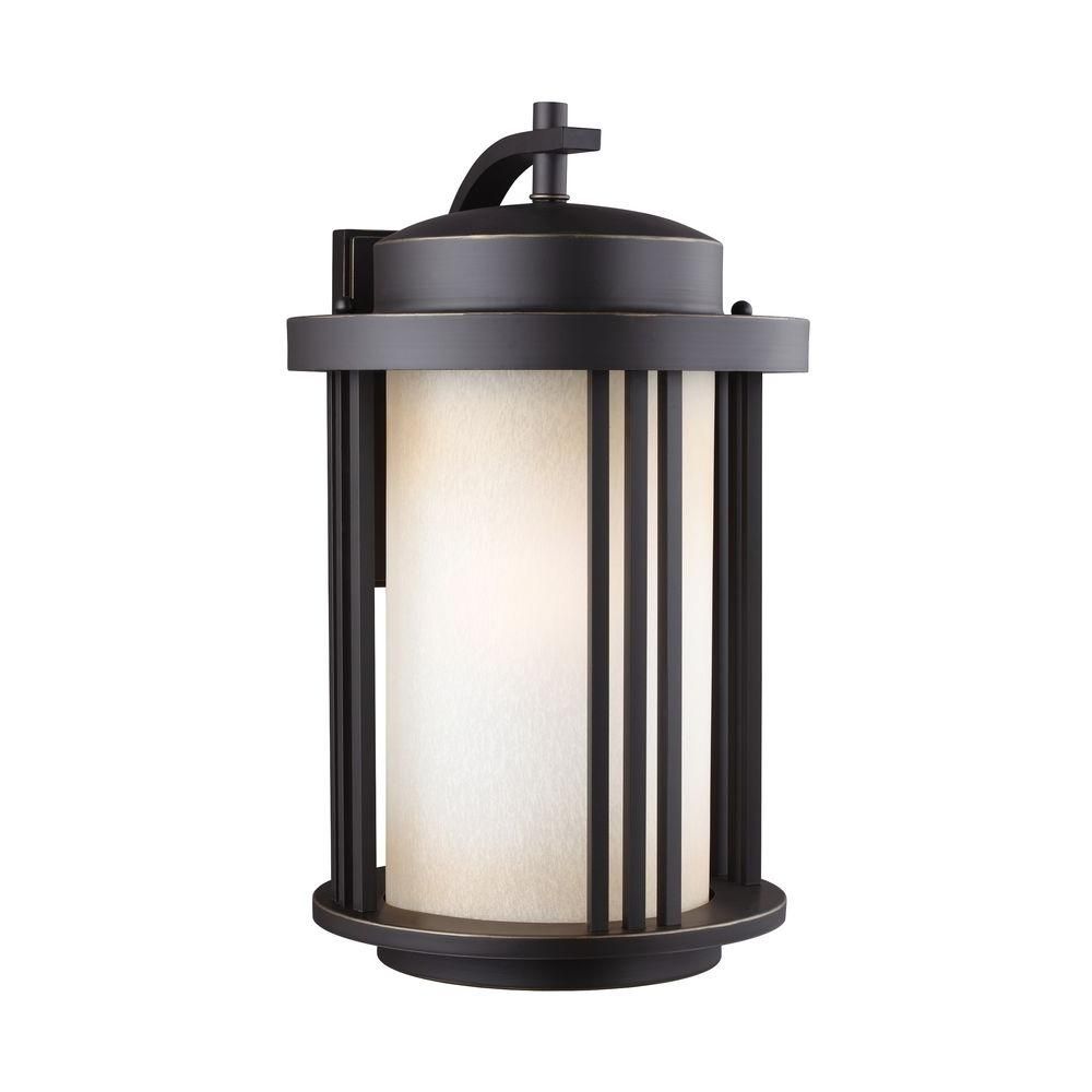 Sea Gull Lighting Crowell 1 Light Large Antique Bronze Wall Lantern In Large Outdoor Lanterns (View 13 of 20)