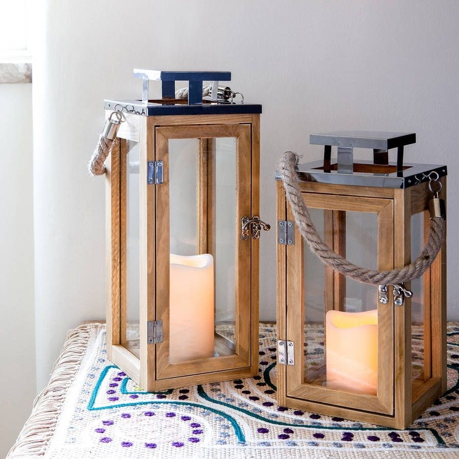 Set Of Two Salcombe Wooden Candle Lanternslights4fun Throughout Outdoor Wood Lanterns (View 20 of 20)