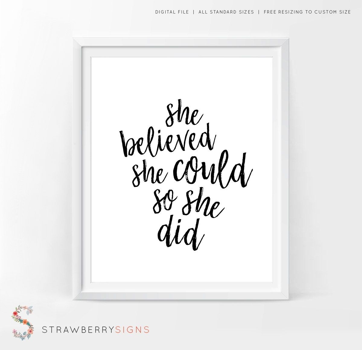 She Believed She Could So She Did Wall Art Sign Printable | Etsy Regarding She Believed She Could So She Did Wall Art (Photo 6 of 20)