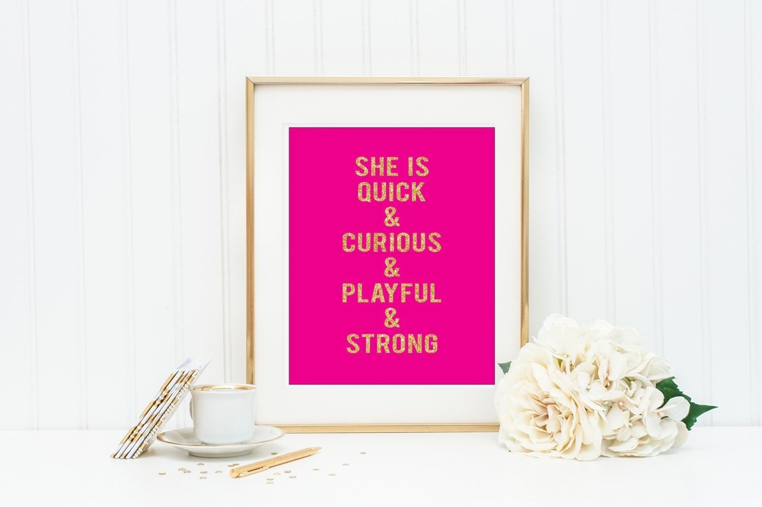 She Is Quick And Curious Kate Spade Quote Pink And Gold Wall Art Within Kate Spade Wall Art (View 3 of 20)