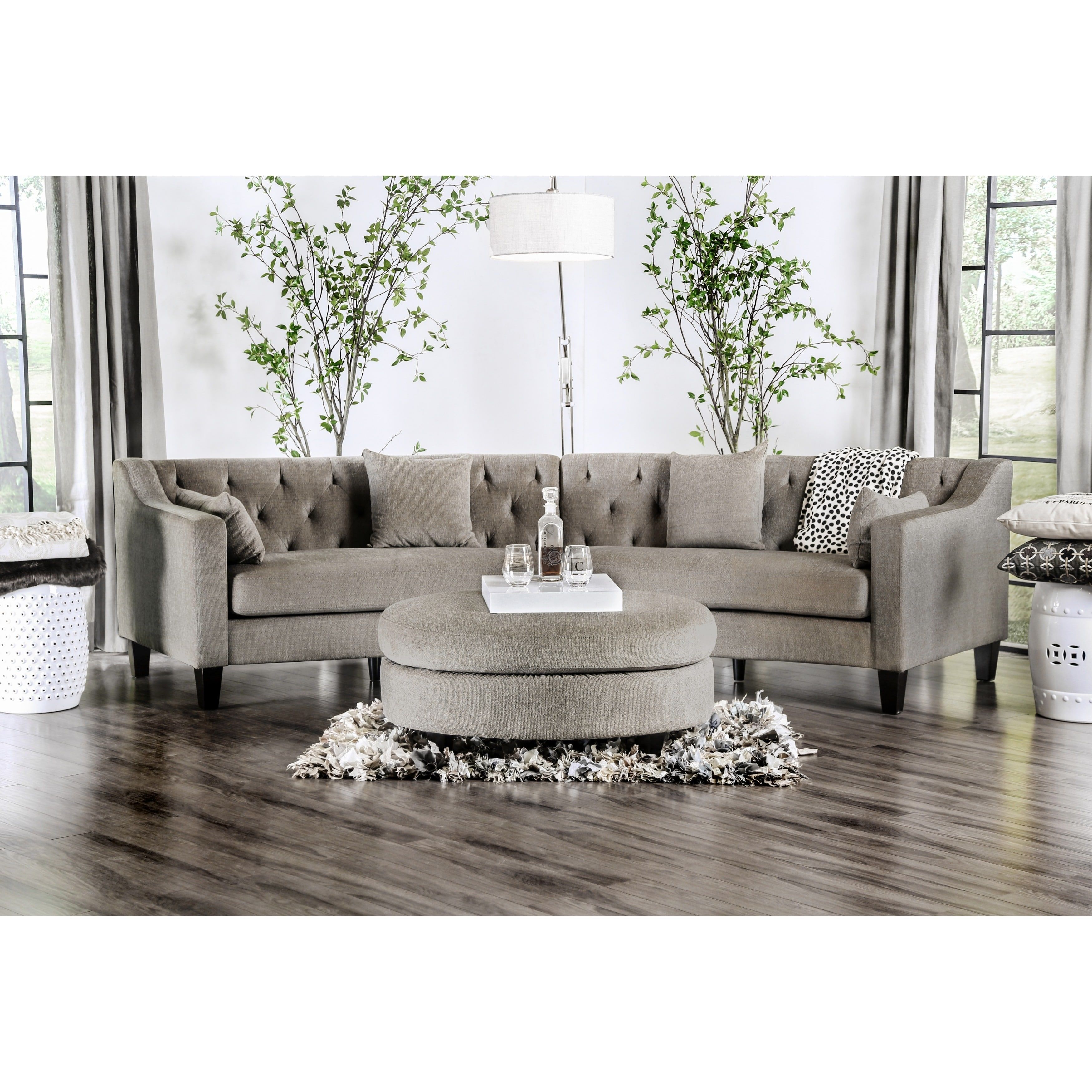 Shop Aretha Contemporary Grey Tufted Rounded Sectional Sofa Pertaining To Contemporary Curves Coffee Tables (View 19 of 30)