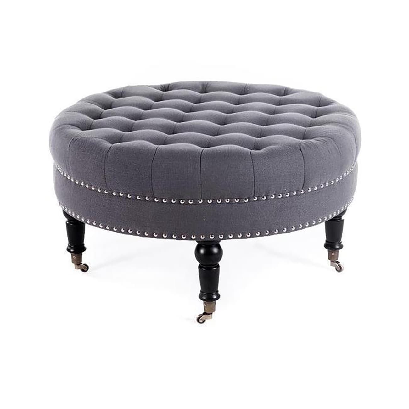 Shop Belleze Round Button Tufted Ottoman Nailhead Trim W/ Caster With Round Button Tufted Coffee Tables (Photo 28 of 30)