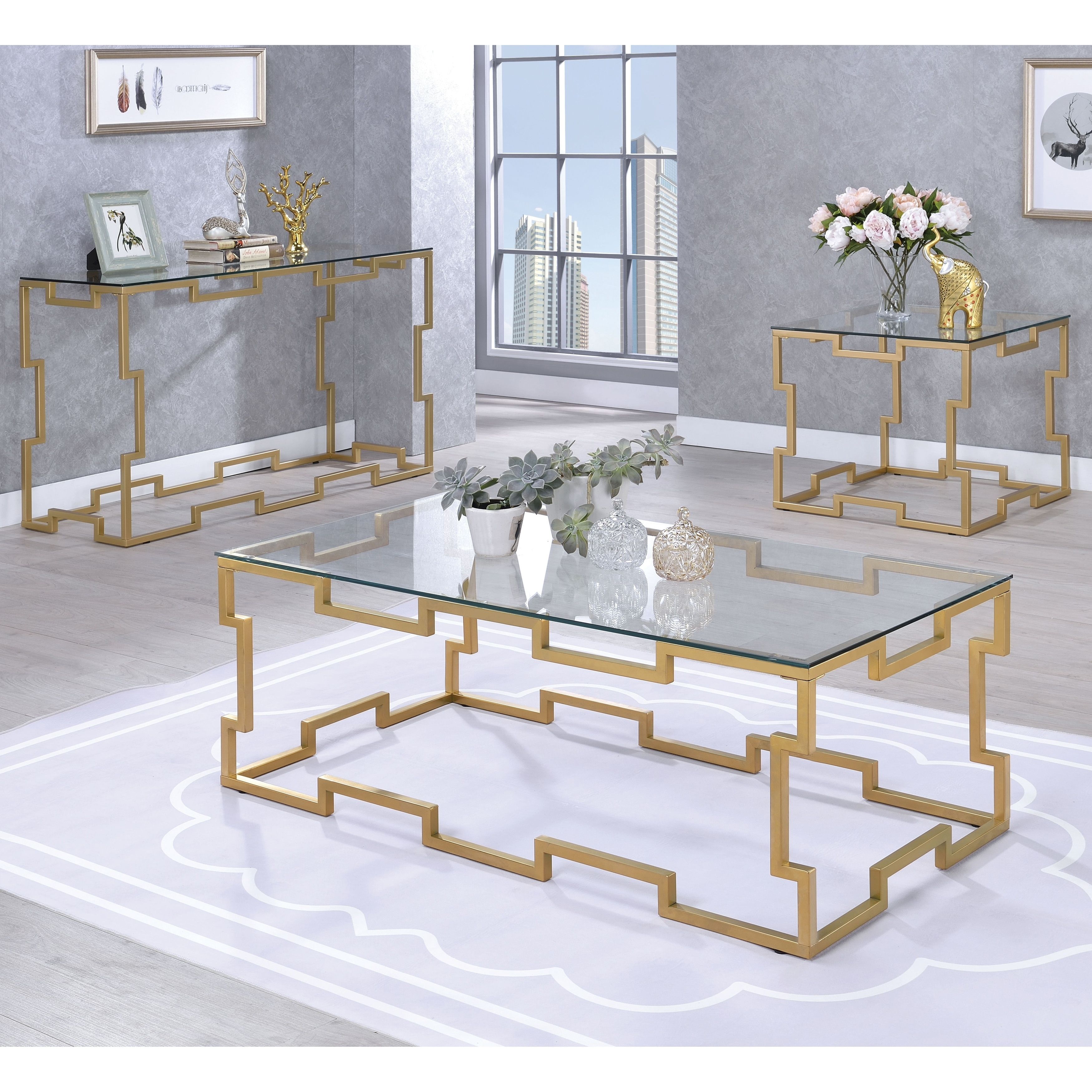 Shop Furniture Of America Blaire Contemporary Gold And Glass Coffee With Regard To Cuff Hammered Gold Coffee Tables (View 13 of 30)