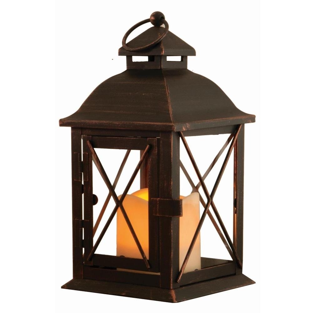 Smart Design Aversa 10 In. Antique Brown Led Lantern With Timer For Outdoor Candle Lanterns (Photo 8 of 20)