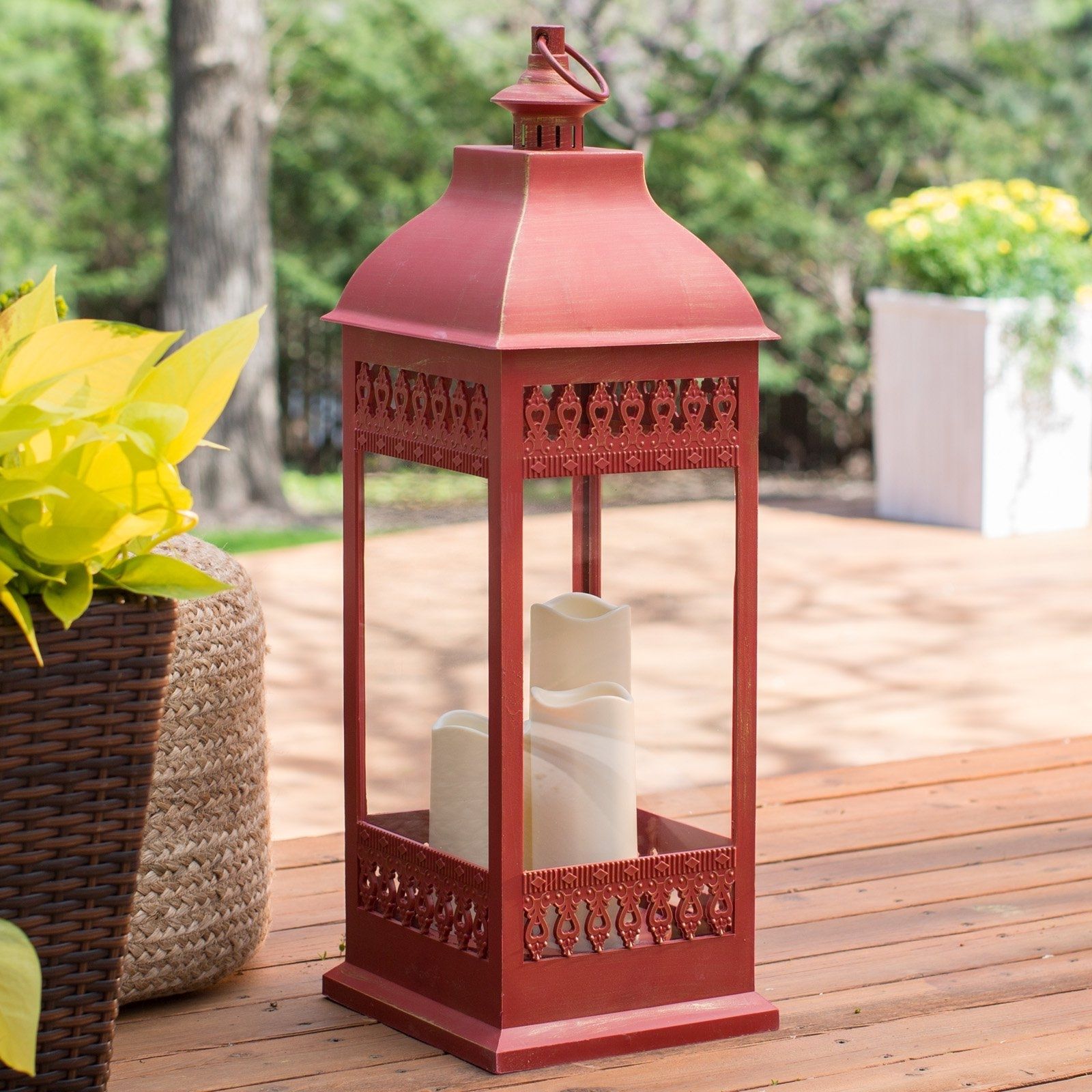 Smart Design San Nicola Lantern With Led Candles | Hayneedle Inside Outdoor Decorative Lanterns (View 8 of 20)