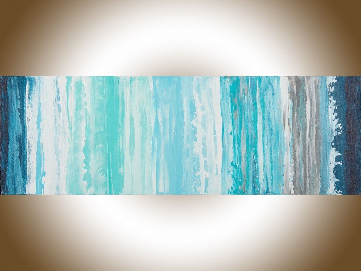 Spaqiqigallery 36" X 12" Blue Abstract Painting Original Art Inside Turquoise Wall Art (Photo 18 of 20)
