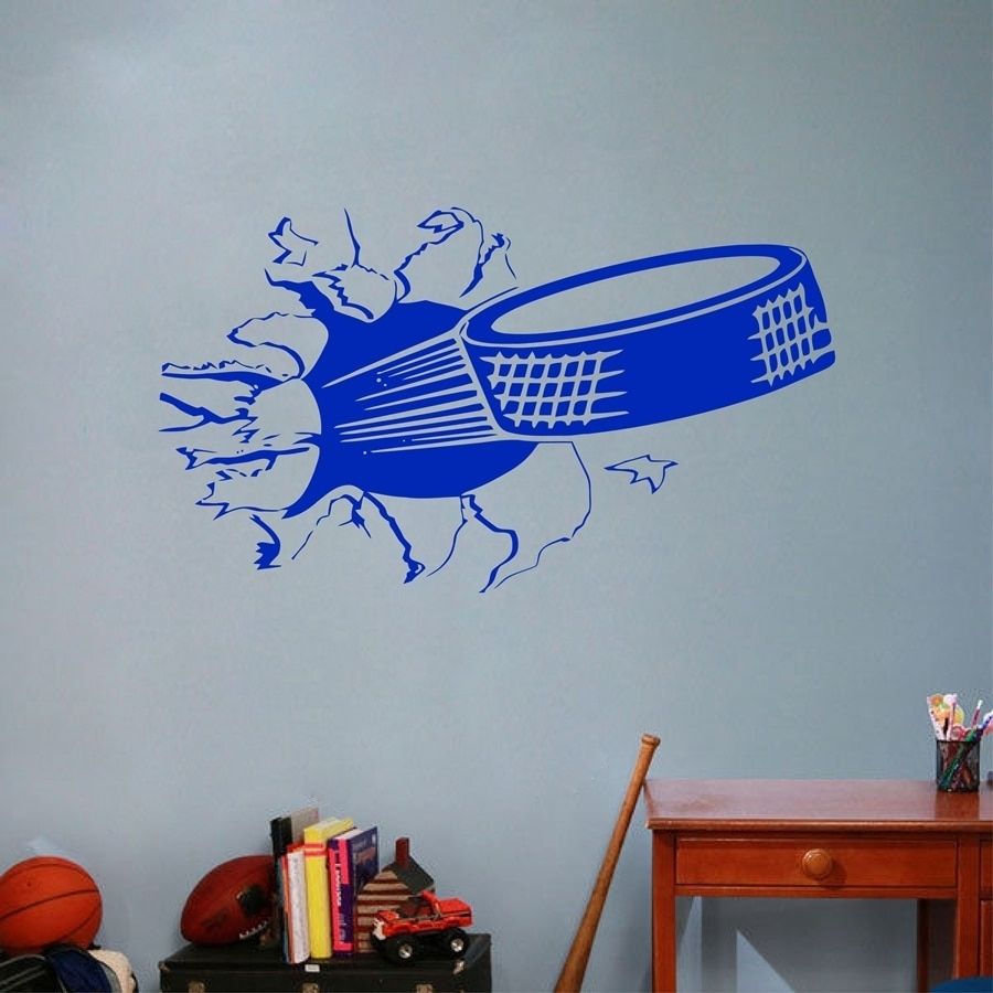 Sports Ice Hockey Wall Art Sticker , Puck Ripping Bursting Through For Hockey Wall Art (Photo 5 of 20)