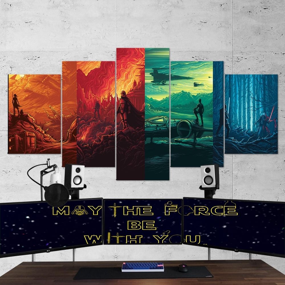 Star Wars 08 Force Awakens Art Work 5 Piece Canvas Wall Art Gaming With Regard To Star Wars Wall Art (Photo 19 of 20)