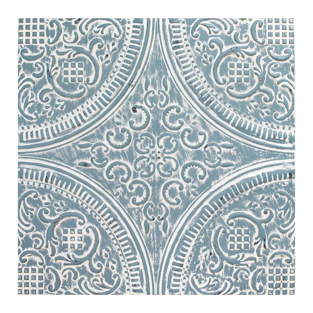 Stratton Home Decor Distressed Blue Square Medallion Wall Decor In Medallion Wall Art (View 10 of 20)