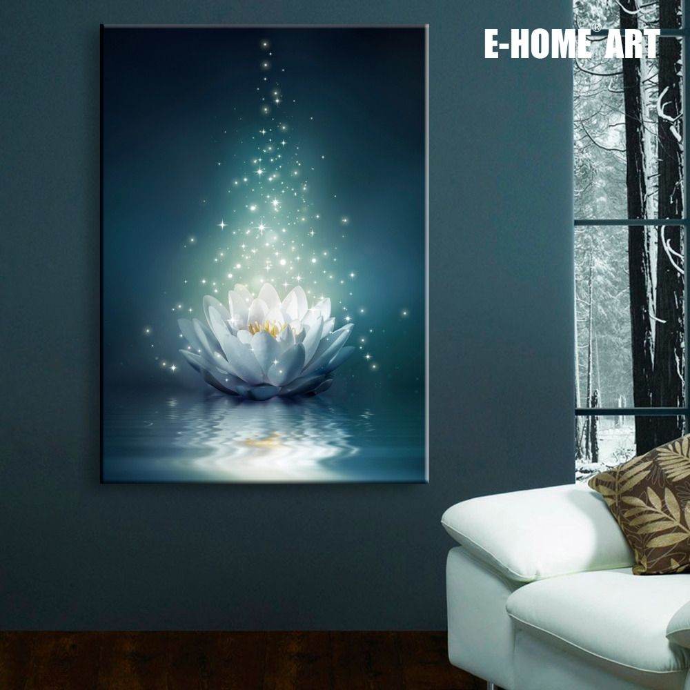 Stretched Canvas Prints White Lotus On The Water Led Interstellar Regarding Led Wall Art (View 12 of 20)