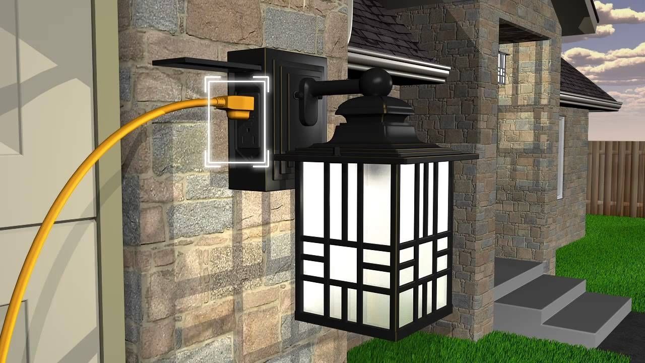 Sunbeam Led Wall Lantern With Gfci And Sensor – Youtube Regarding Plug In Outdoor Lanterns (Photo 12 of 20)