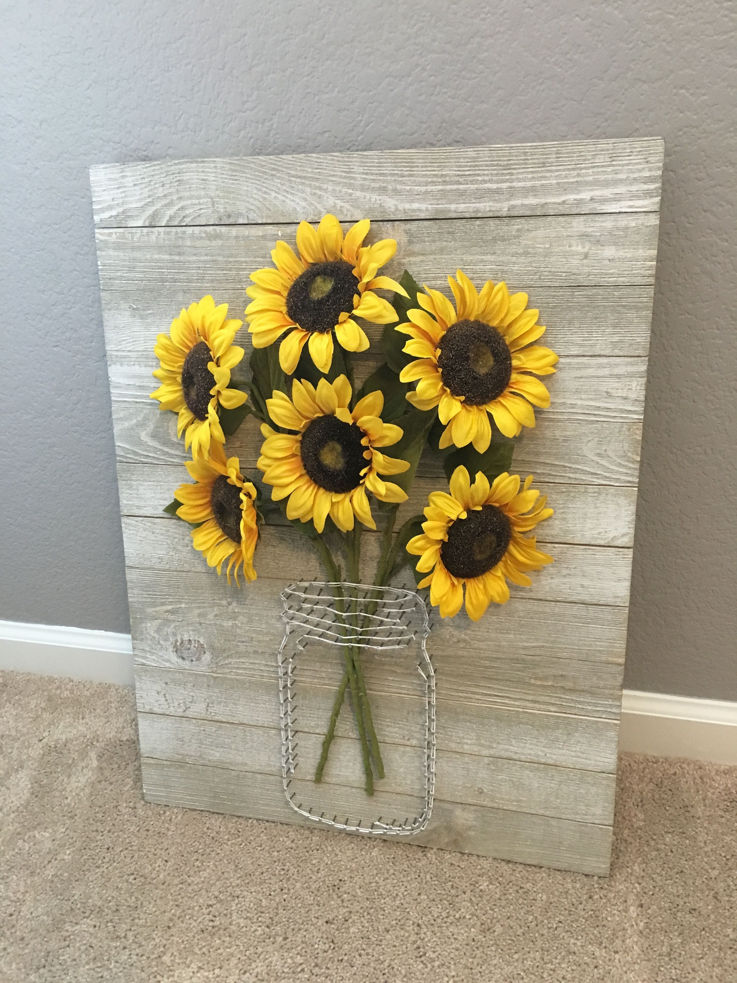 Sunflower String Art Bouquet | "rooster And Sunflower" Kitchen Decor Pertaining To Sunflower Wall Art (Photo 2 of 20)