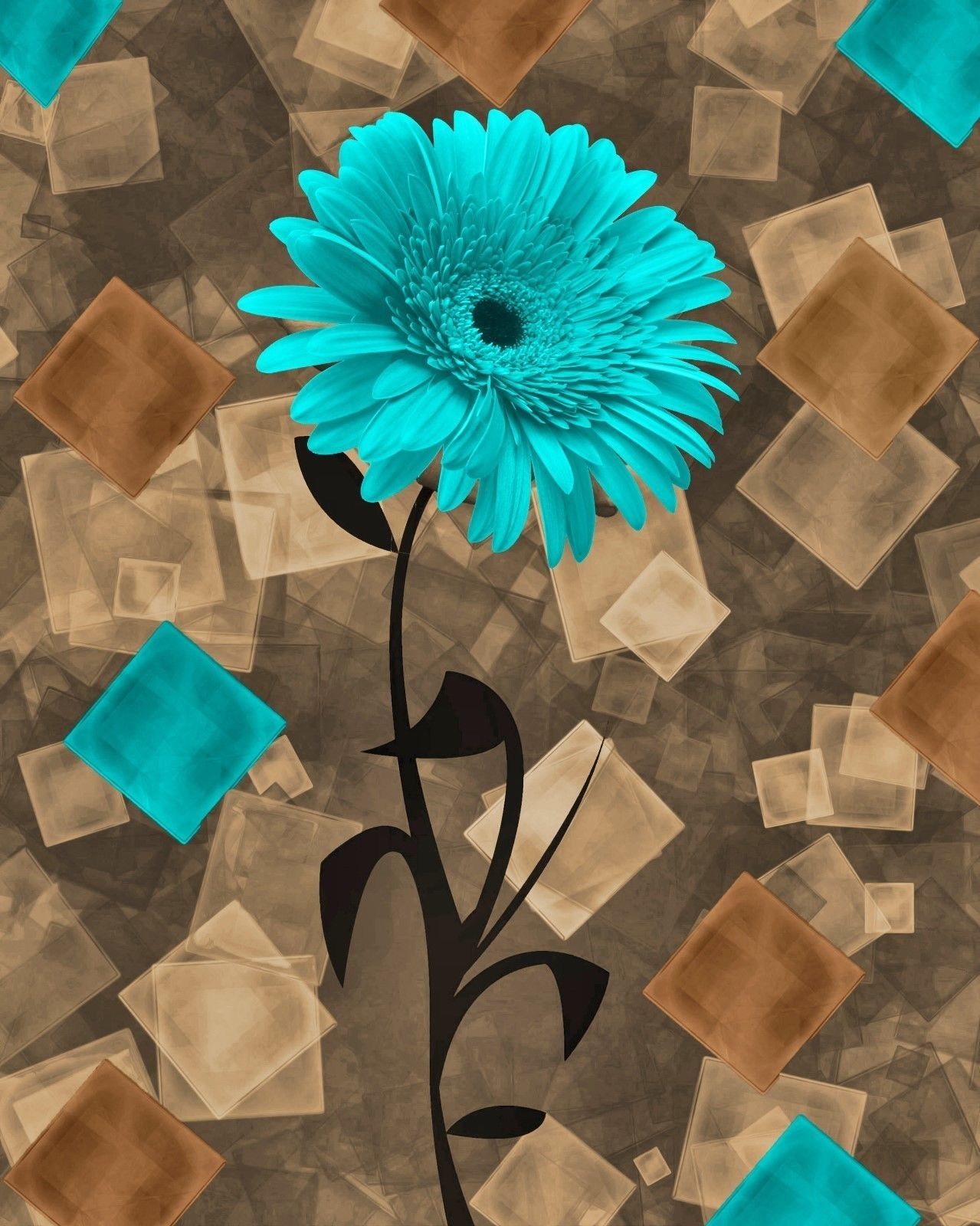 Teal Brown Daisy Flower Modern Bathroom Bedroom Home Decor Wall Art For Teal And Brown Wall Art (View 12 of 20)