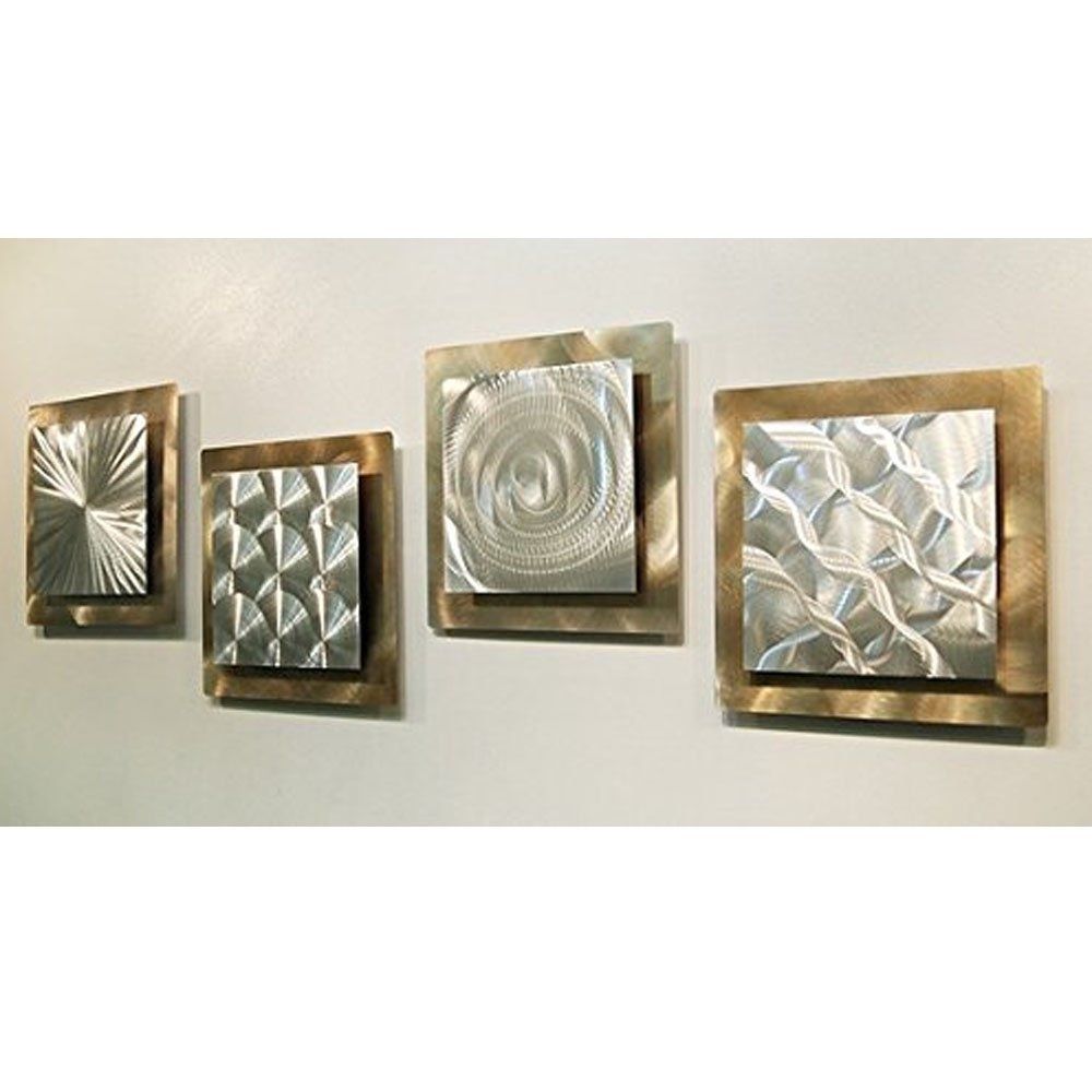 Tempting Gold Silver Contemporary Metal Wall Art Set Of 4 Panel Pertaining To Contemporary Metal Wall Art (View 15 of 20)