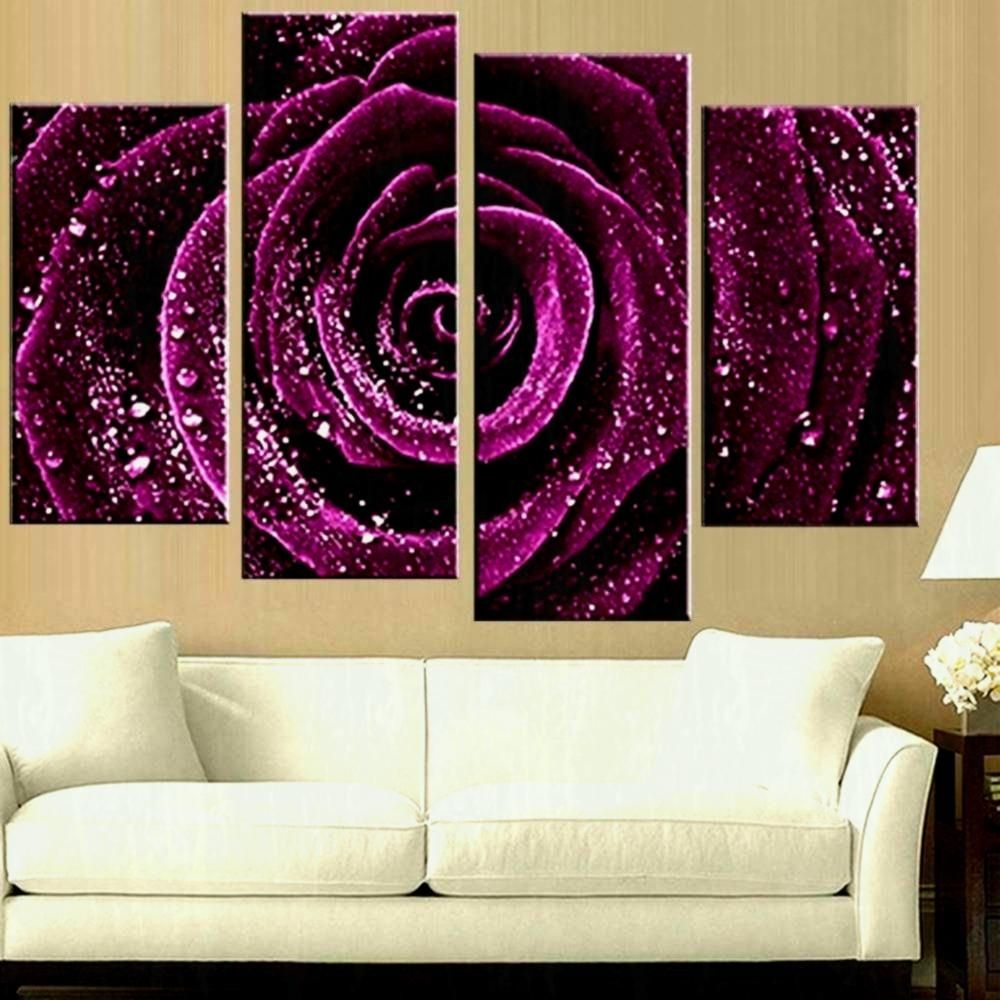 The Best D Wall Art Canvas Pcs Setbined Flower Paintings Purple Rose Regarding Purple Wall Art Canvas (View 16 of 20)