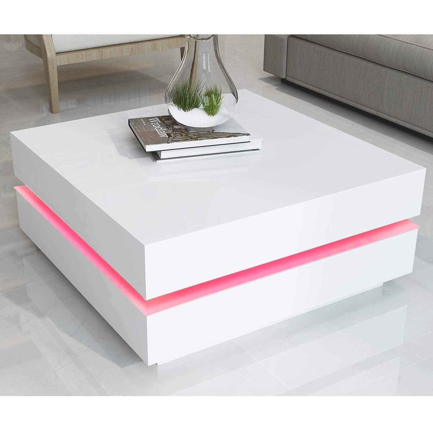 Tiffany White High Gloss Cubic Led Coffee Table | Coffee Tables Pertaining To Stack Hi Gloss Wood Coffee Tables (View 19 of 30)
