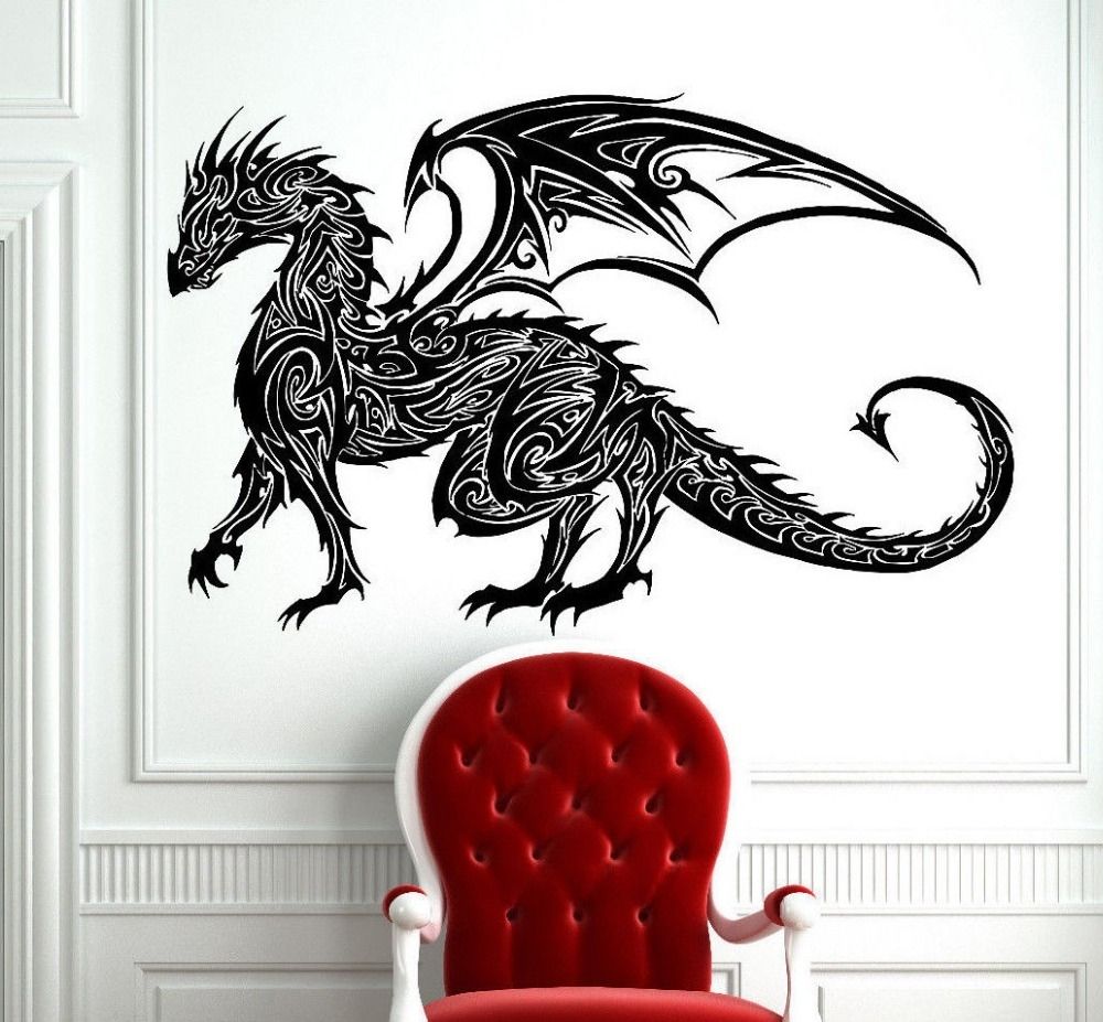 Tribal Tattoo Classic Chinese Dragon Wall Decal Sticker Decor Wall Throughout Dragon Wall Art (View 2 of 20)