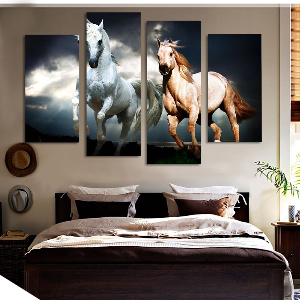 Unframed 4 Pcs Horse Painting Canvas Wall Art Picture Home Pertaining To Horse Wall Art (View 9 of 20)